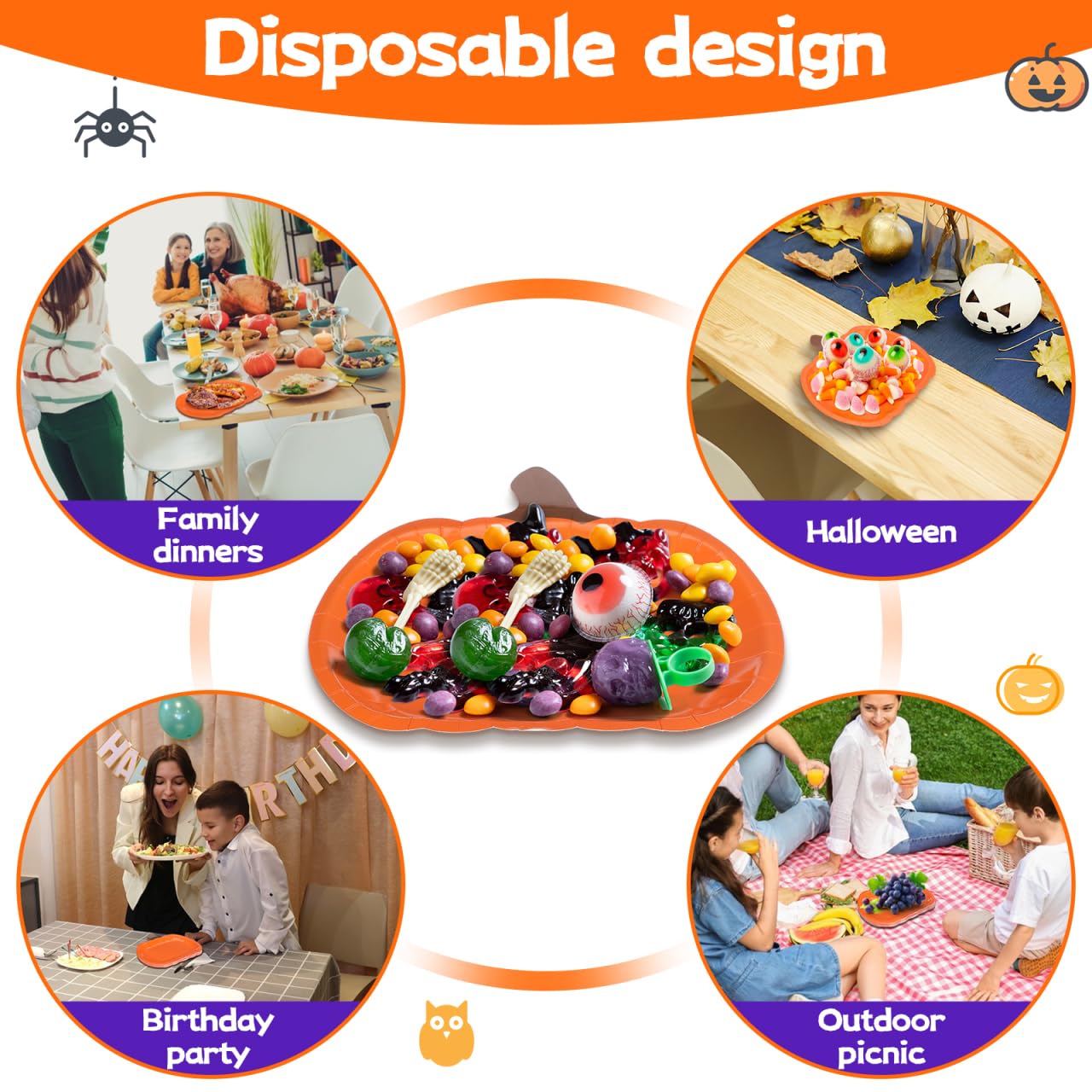 GLEAVI Halloween Pumpkin Paper Plates: 20pcs 9 Inch Orange Pumpkin Plates Disposable for Cake Dessert for Halloween Thanksgiving