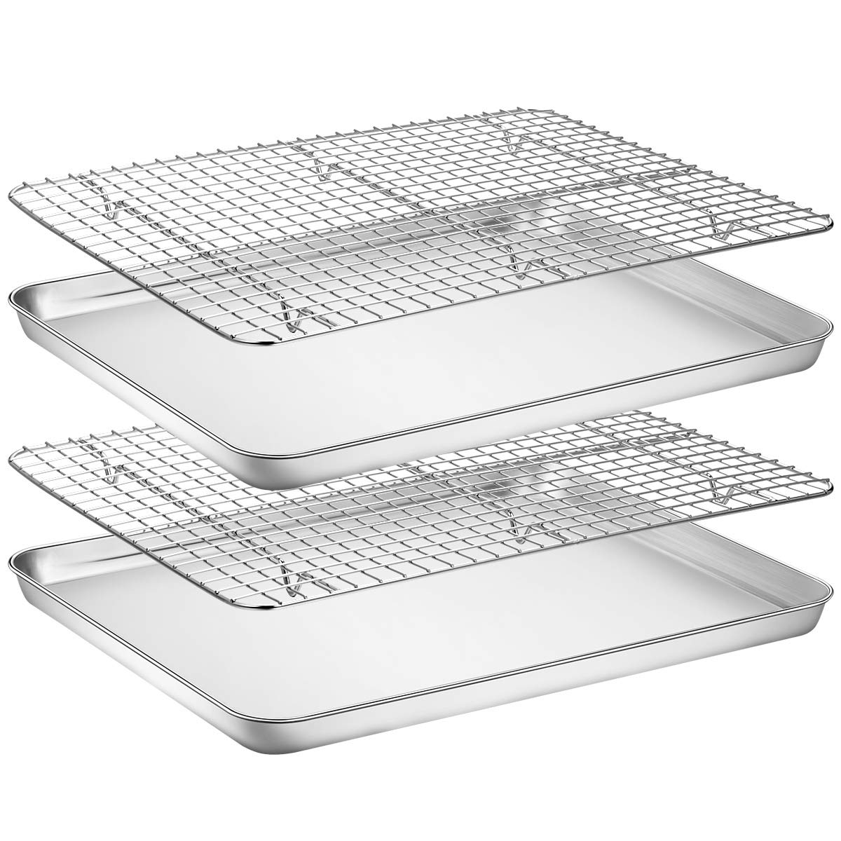Baking Sheet With Rack Set [2 Pans + 2 Racks], Wildone Stainless Steel Cookie Sheet Baking Pan Tray With Cooling Rack, Size 16 X