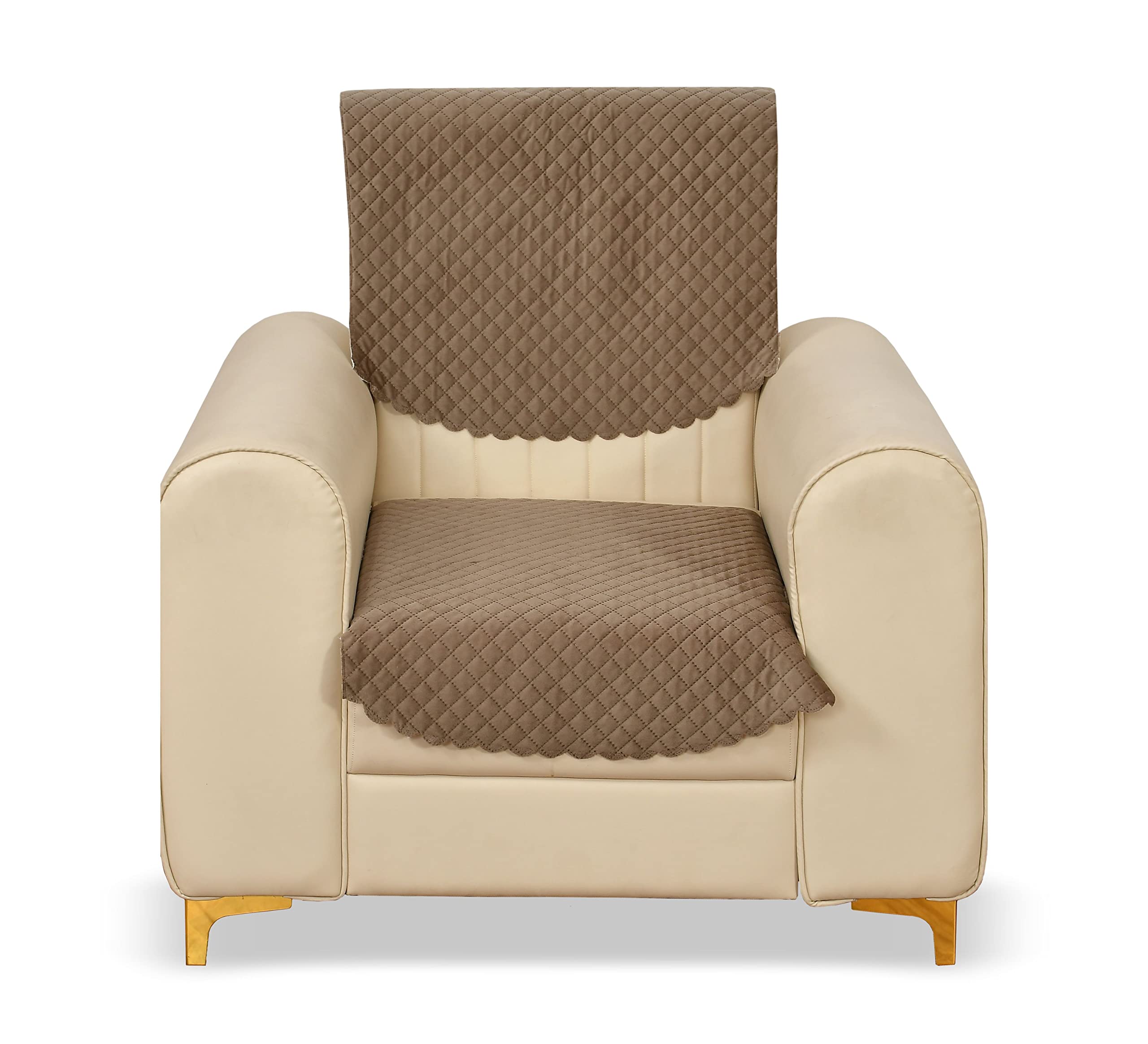 Yellow Weaves 1 Seater Self Design Quilted Sofa Chair Cover, Seat & Back Cover, Color - Greyish Brown