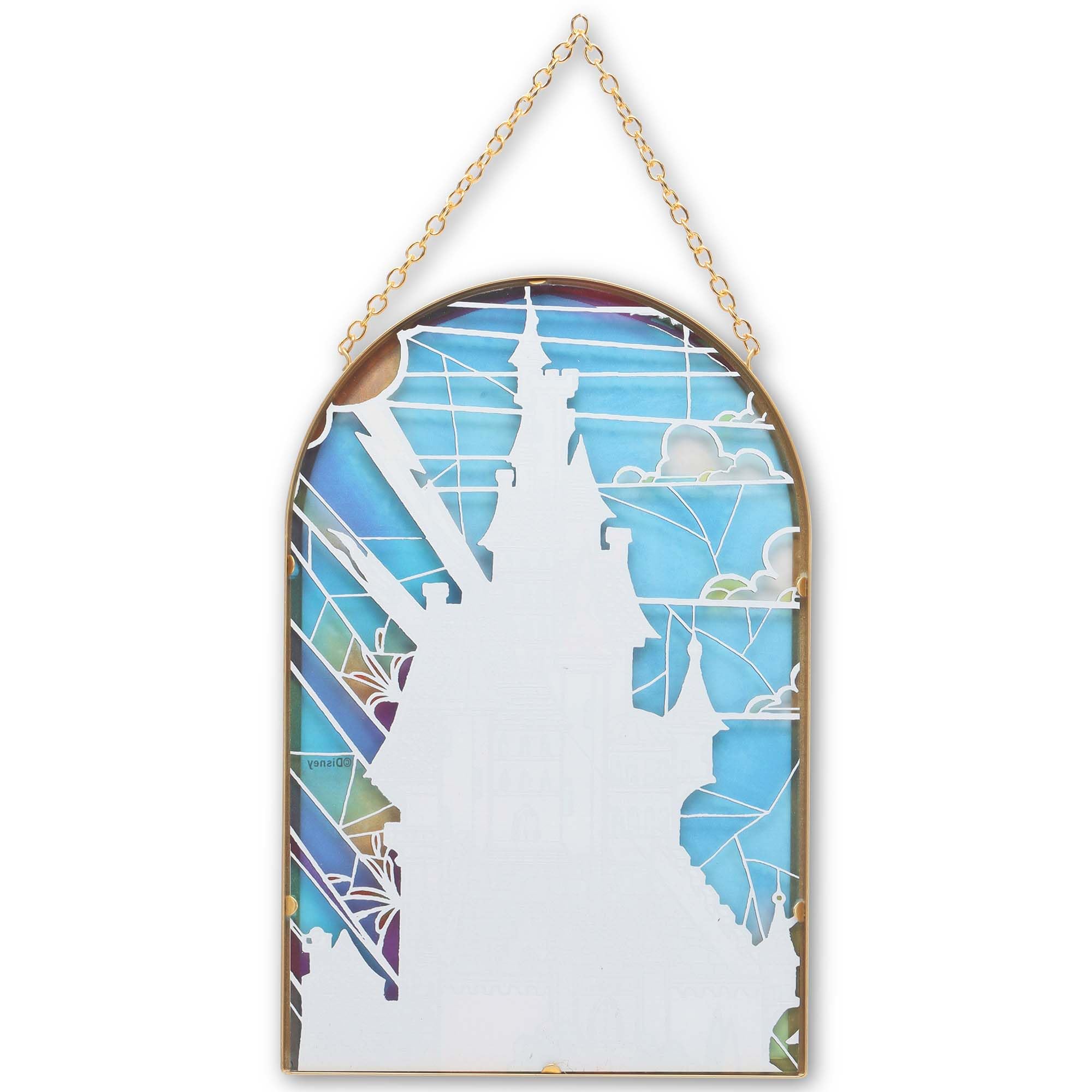 Open Road Brands Disney Beauty and the Beast Castle Hanging Glass Wall Decor - Beautiful Disney Princess Wall Art for Home