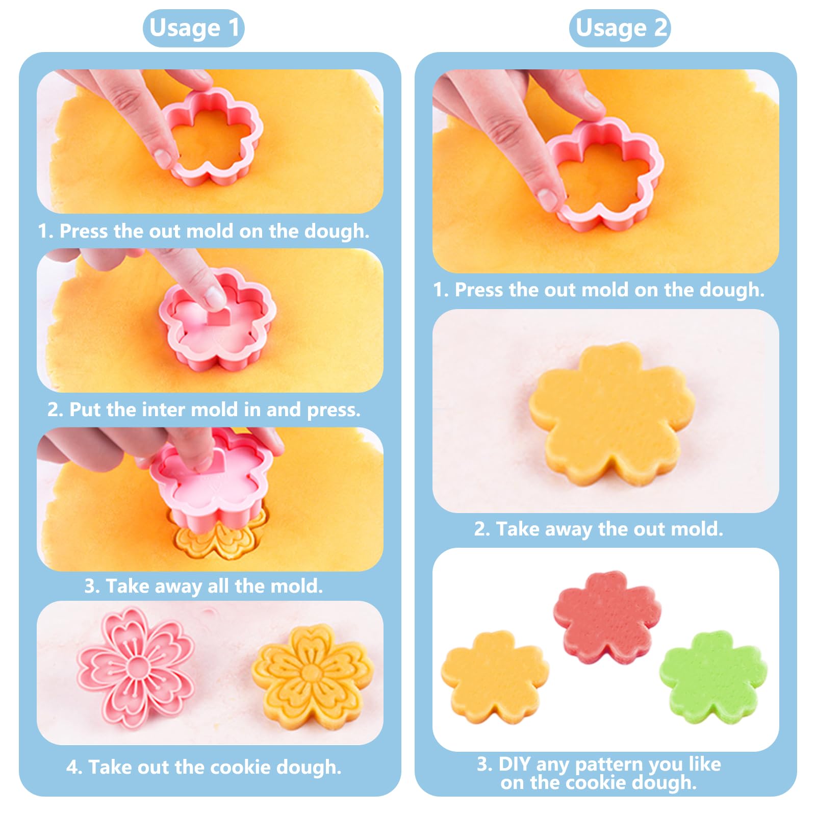 Bigqin 8 Pcs Cookie Cutters Set 3D Cute Cartoon Shapes With Flower Cookie Mold Pink Diy Cartoon Biscuit Baking Mold Tool For Kid