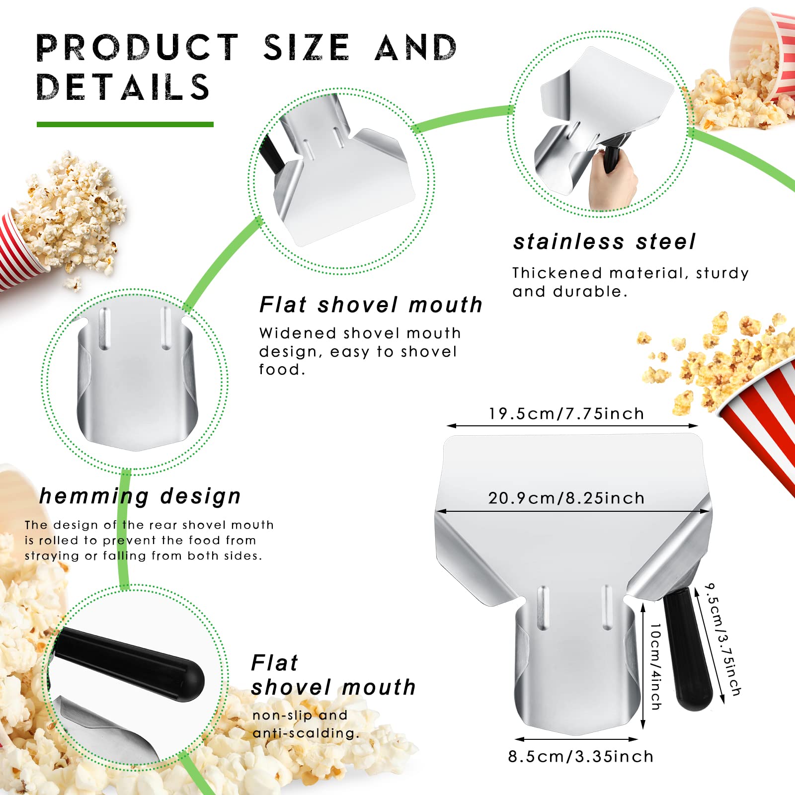 4 Pieces 12 Oz Aluminium Popcorn Scoop Stainless Steel Metal French Fry Scoop Salt Shaker Dredge Round Bottom Utility Scoop With