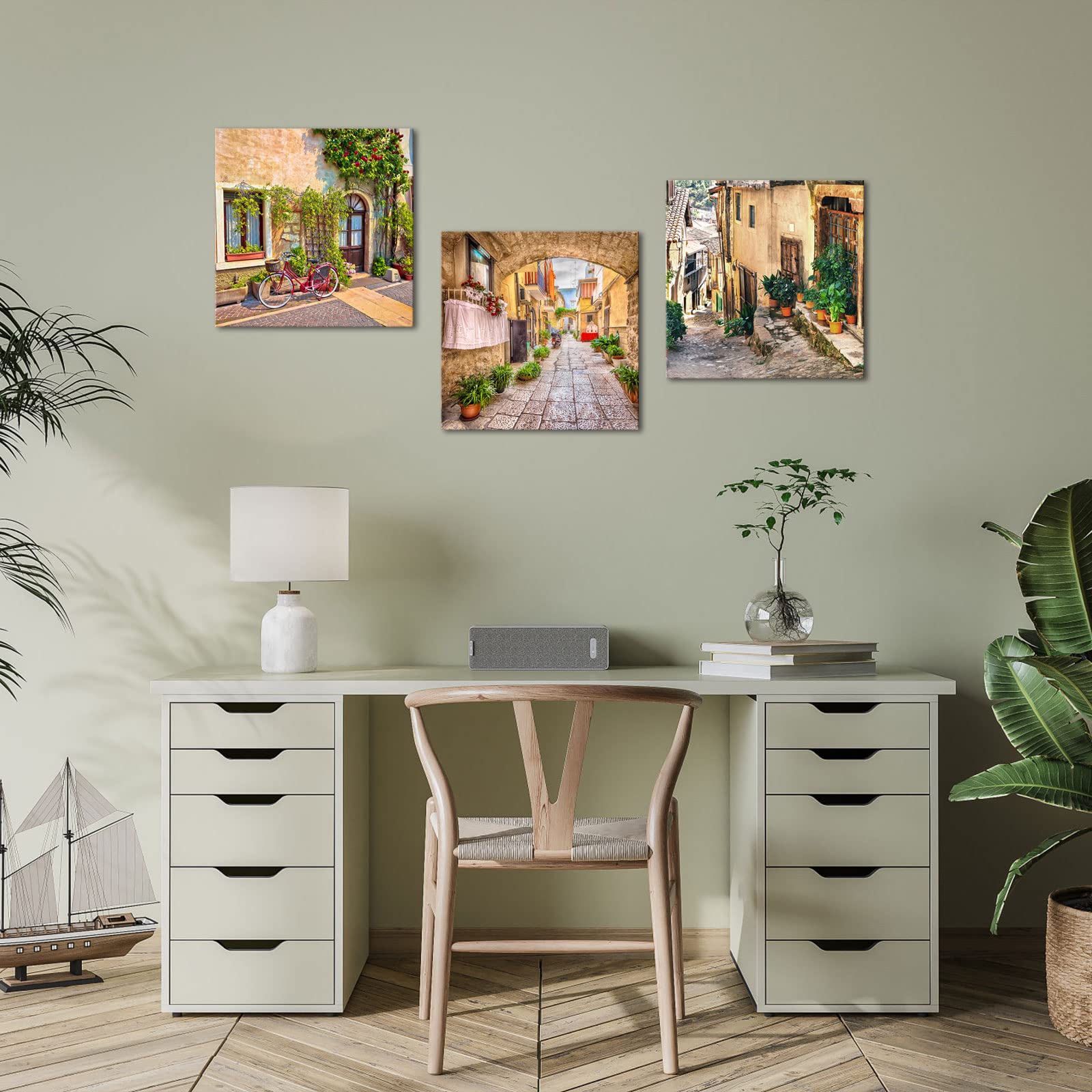 Ouelegent 3 Pieces Mediterranean Canvas Wall Art Prints For Bedroom Living Room Vintage Italy Village Landscape Modern Colorful