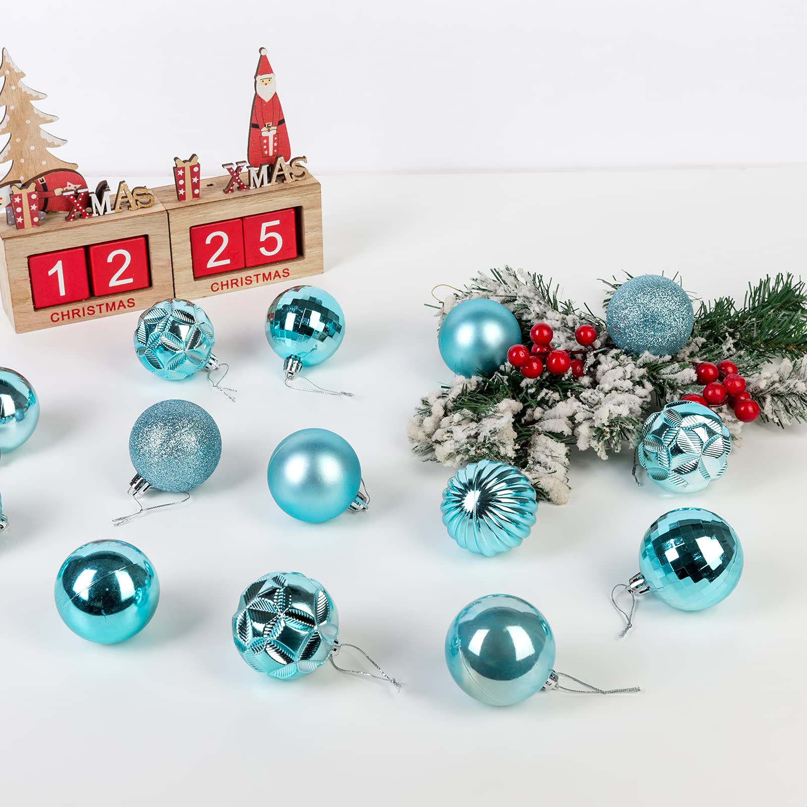 Luxtea 41ct Large Christmas Balls Shatterproof Hanging Decorations Set for Xmas Tree Garland Ornaments (Light Blue, 2.36/60mm)
