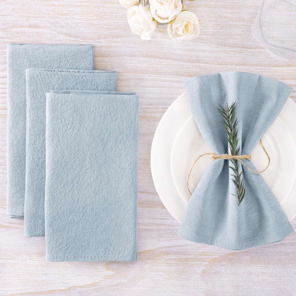 Mlmw Silver Blue Cloth Napkins Set Of 6 Spring Linen Cotton Dinner Napkins Cloth Bulk Washable 16''  16'' For Wedding Party Baby