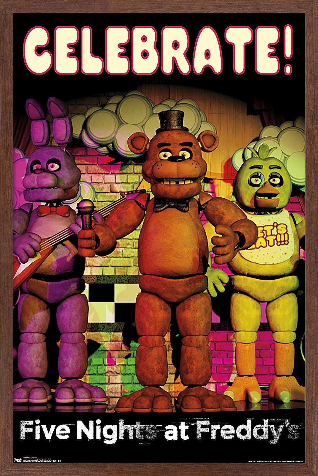 Trends International Five Nights At Freddy'S - Celebrate Wall Poster, 14.725'' X 22.375'', Mahogany Framed Version