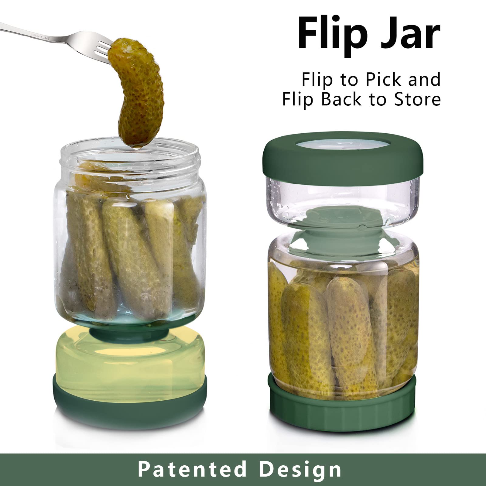 Whiterhino Glass Pickle Jar,34Oz Olive Hourglass Jar With Strainer,Airtight Glass Jar Pickle Juice Separator Jar Pickle Flip Jar