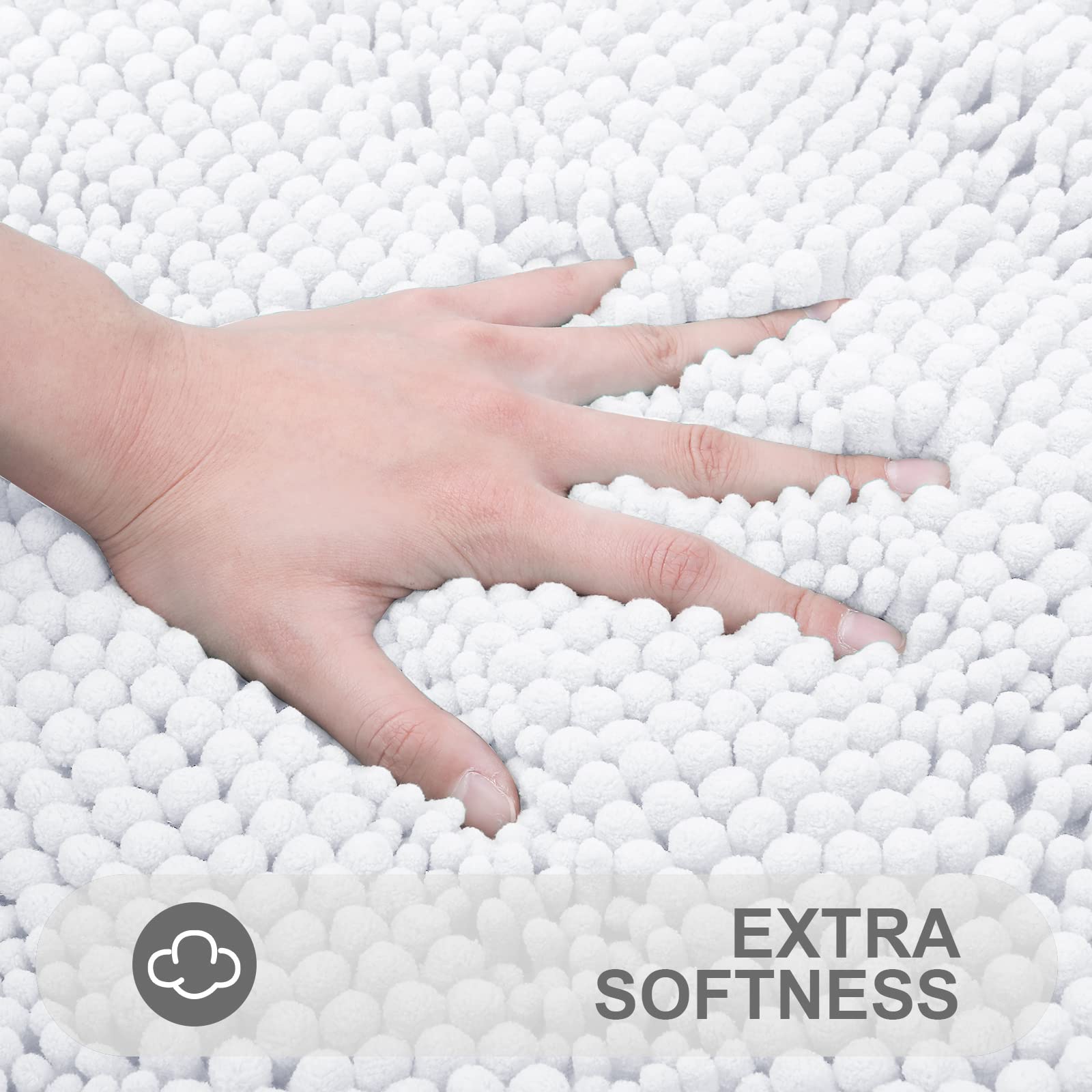 Grandaily Chenille Striped Bathroom Rug Runner  Extra Thick and Absorbent Bath Rugs  Non-Slip Soft Plush Shaggy Bath Carpet  Machine Wash Dry  Bath Mats for Tub  Shower and Bath Room  24x47  White