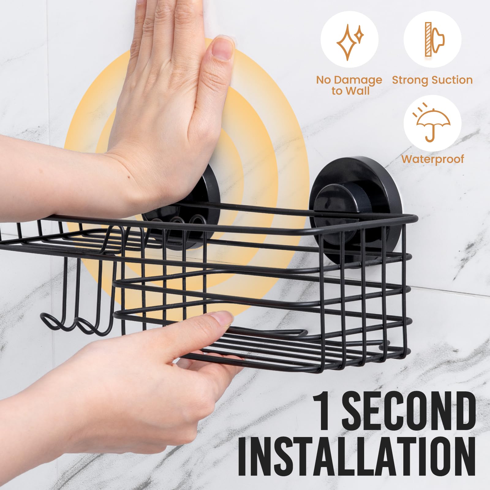 Leverloc Shower Caddy Suction Cup, 2 Pack Shower Shelves For Inside Shower With Hooks & Soap Holder, No-Drilling Bathroom Shower