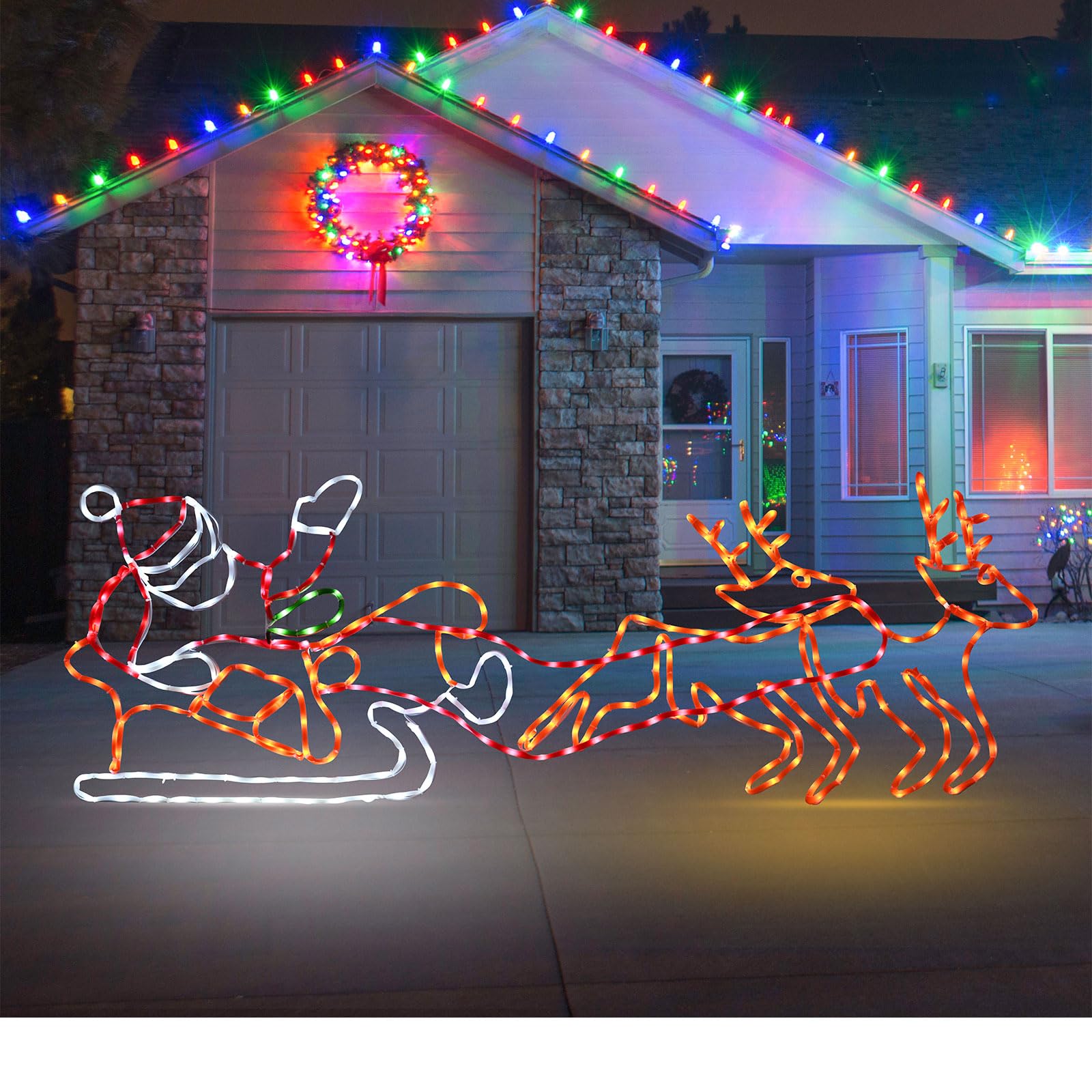 Hawisphy 5FT 273 LED Christmas Santa Claus, Light up Christmas Father Neon Sign Animated Christmas Decoration for Xmas Indoor Ou