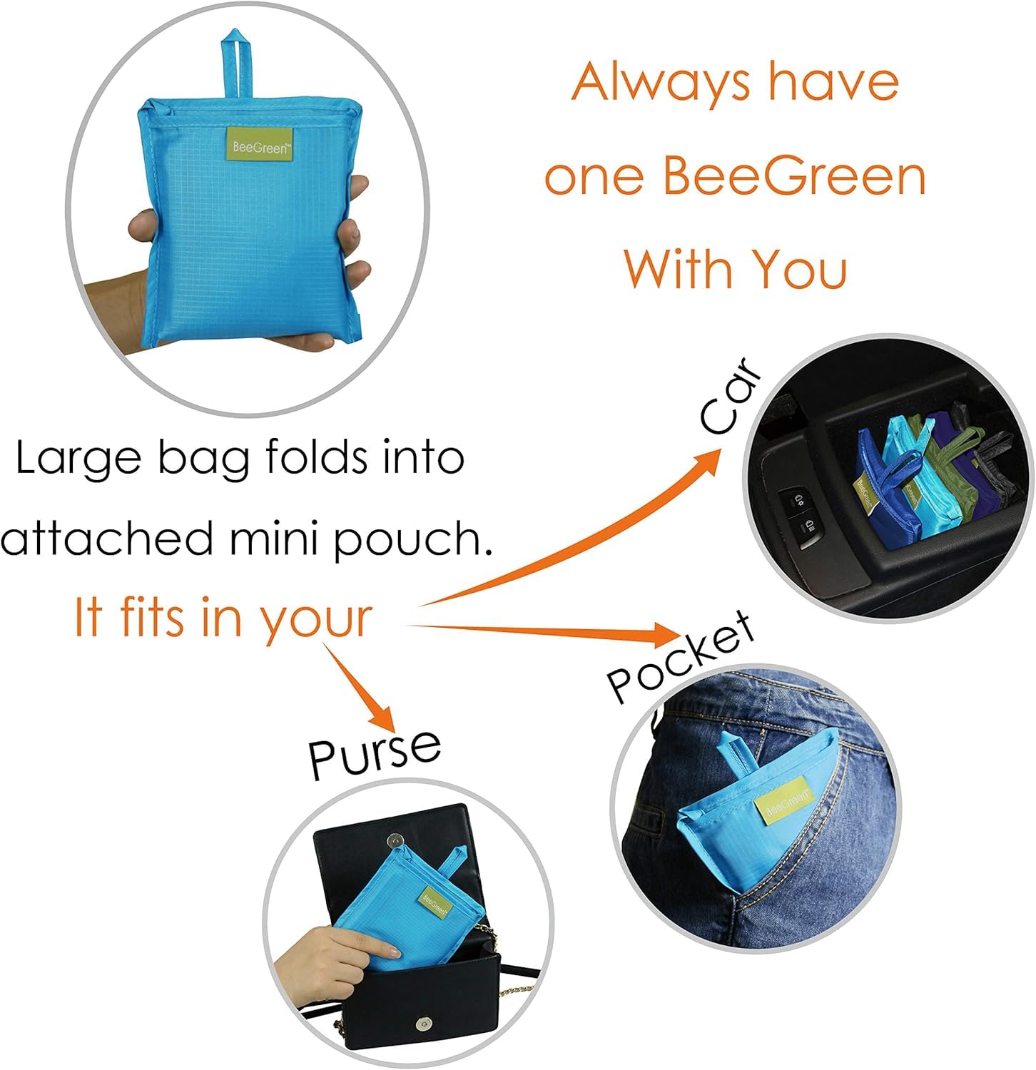 BeeGreen Light Blue Reusable Shopping Bags Wholesale Blue Reusable Grocery Bags Bulk Foldable-Machine Washable with Zipper Stora