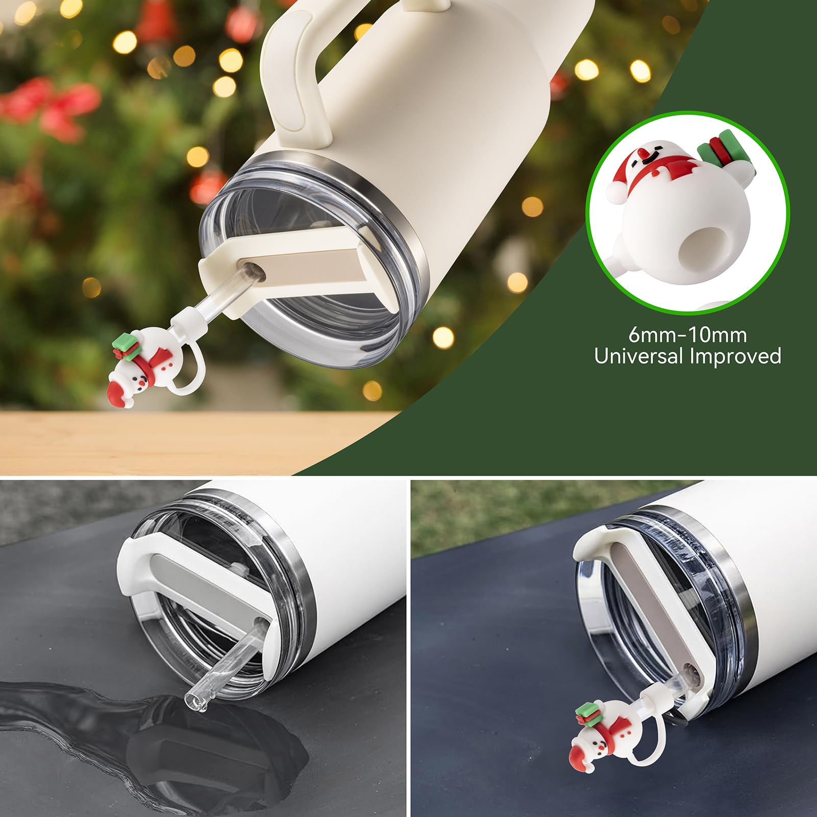 Straw Cover Cap for Stanley Cup 30 40 oz, Silicone Straw Toppers Christmas Hat, Tumbler Cup Accessories for 10mm 0.4in Straws Cu