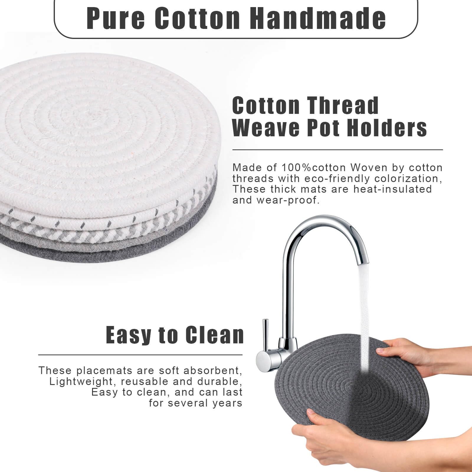 Billbotk 11.8'' And 7'' Hot Mats For Pots And Pans, 7 Woven Trivets For Hot Dishes, Pot Holders For Kitchen, Tabletop Accessorie