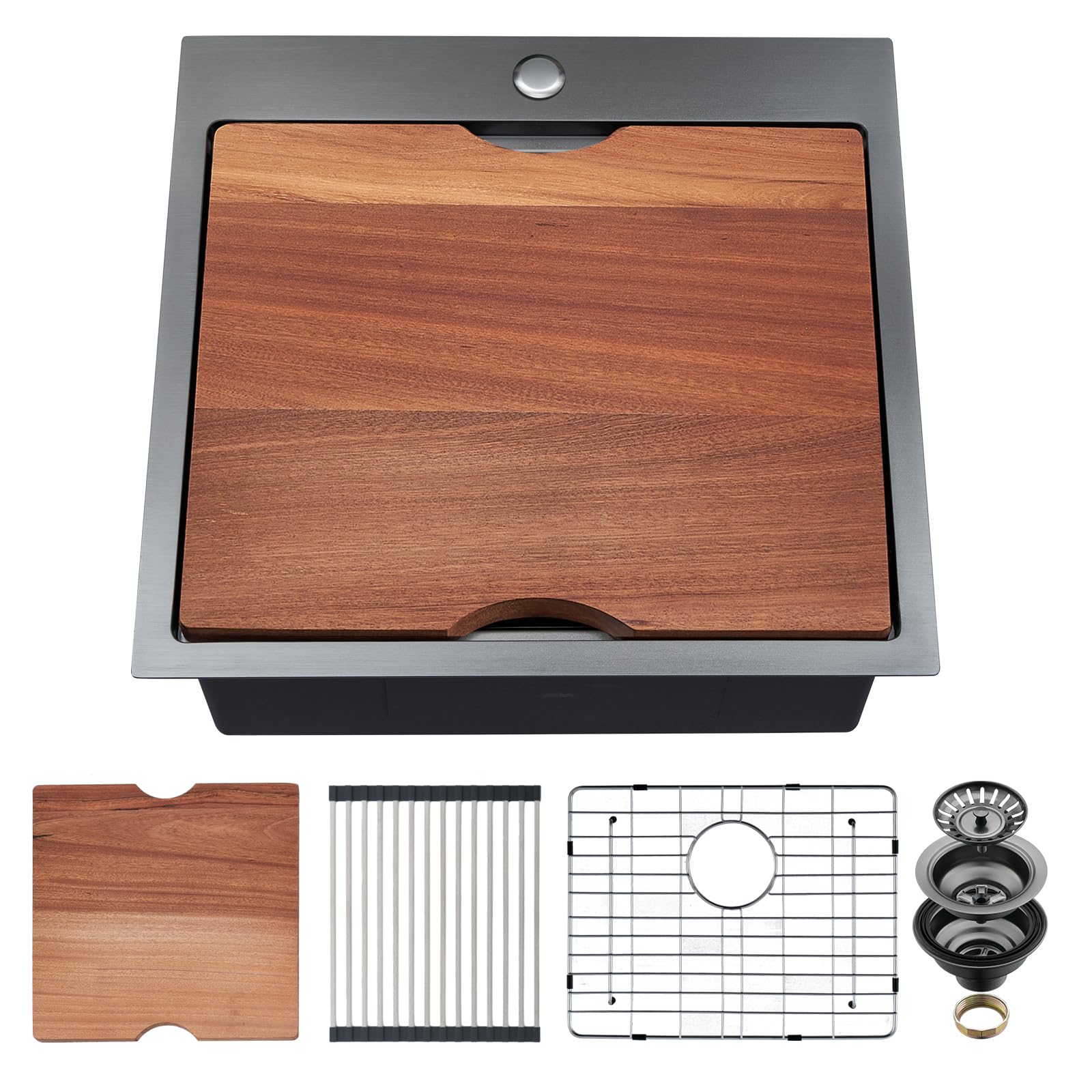 Ecochannels Kitchen Sink, 21 X 20 X 10 Drop In Kitchen Sink 16 Gauge Gunmetal Black Stainless Steel Workstation Sink Topmount Ki