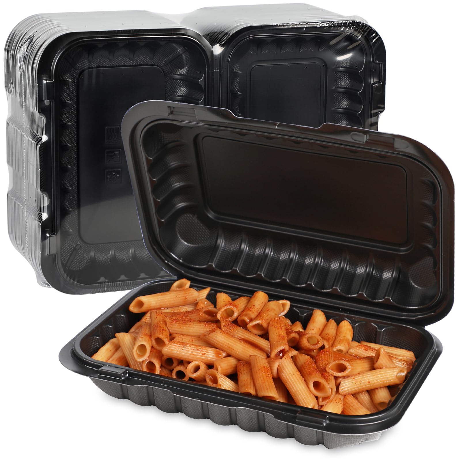 Freshpak To Go Containers, 27 Oz Plastic Black Take Out Food Containers For Lunch 50 Pack Reusable Bpa-Free Heavy-Duty Hinged Mf