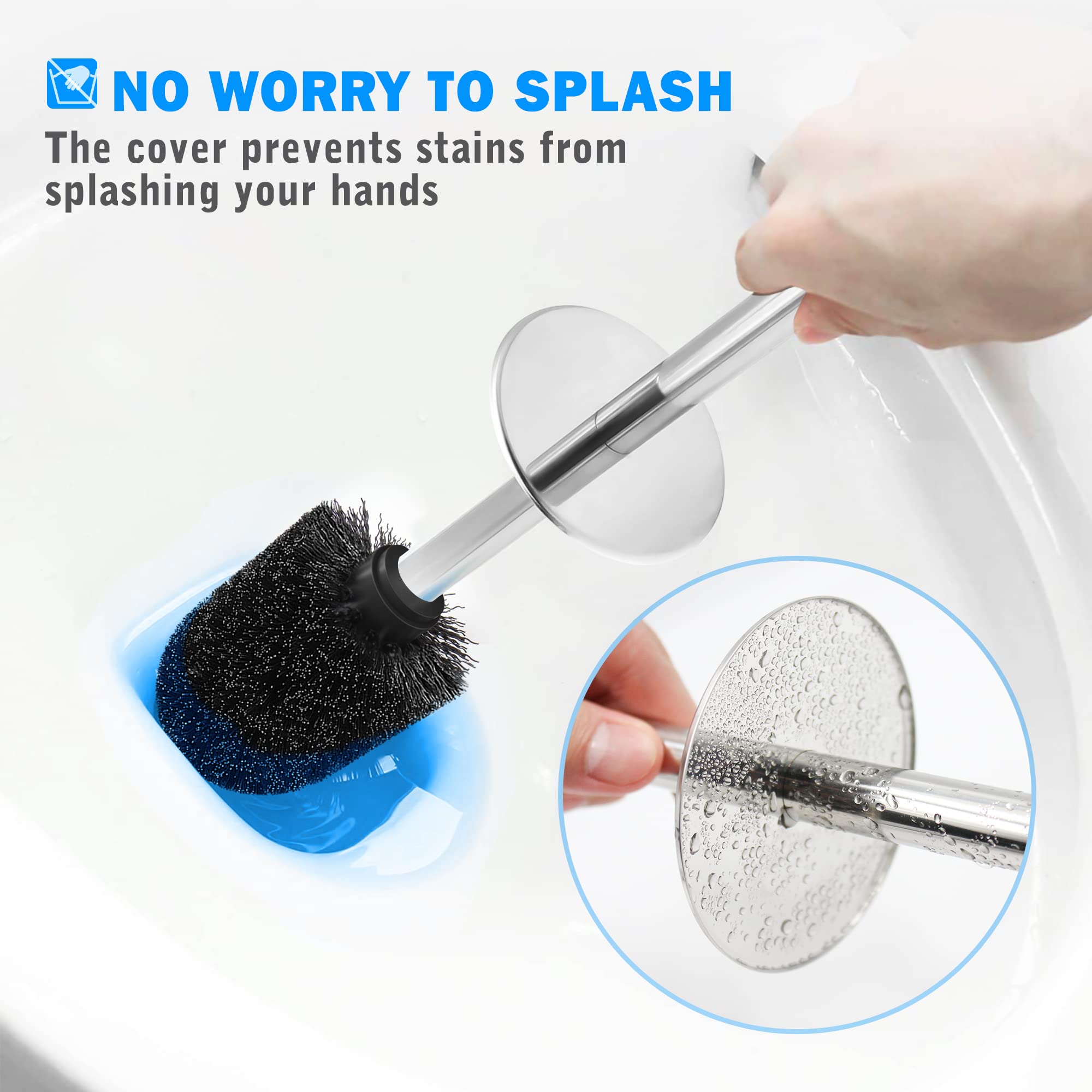 IXO Toilet Brush and Holder  Toilet Brush with 304 Stainless Steel Long Handle  Toilet Bowl Brush for Bathroom Toilet-Ergonomic  Elegant Durable(Black)