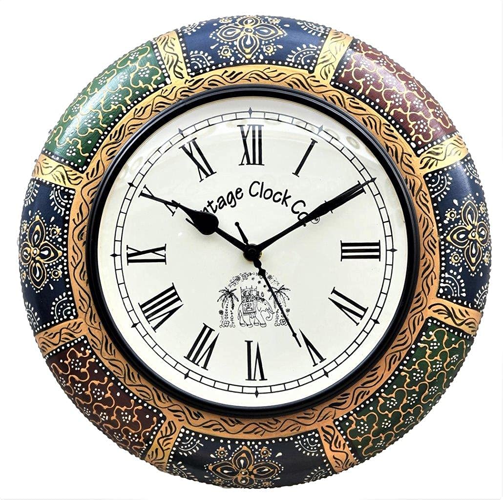 Vintage Clock Wooden Hand-Painted Wall Analog Clock / 1 Year Warranty / With Seconds Needle / Roman Numerals