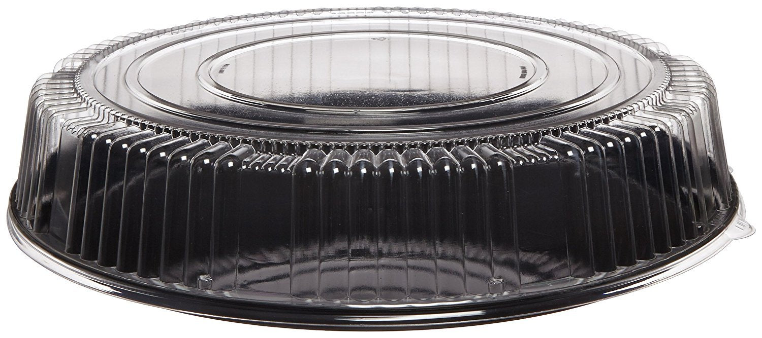 CheckMate Plastic Round Catering Tray and Dome Lid Combo, Clear/Black, 18-Inch (25-Count)