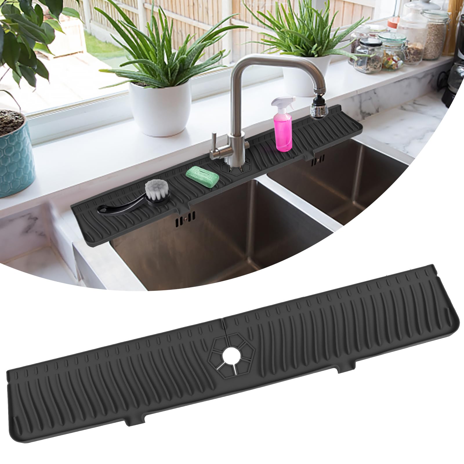 Kitchen Sink Splash Guard, 30'' Sink Splash Guard, Faucet Mat, Longer Silicone Faucet Handle Drip Catcher Tray For Kitchen, Bath