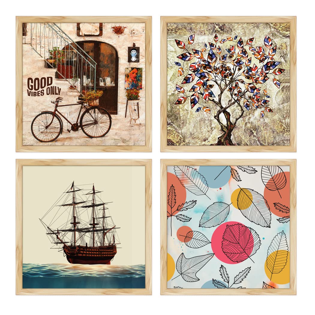 Artx Paper Vintage Big Wall Art Frame Painting, Multicolor, Contemporary, 13 X 13 In Each, 26 X 26 In Combined (Set Of 4)