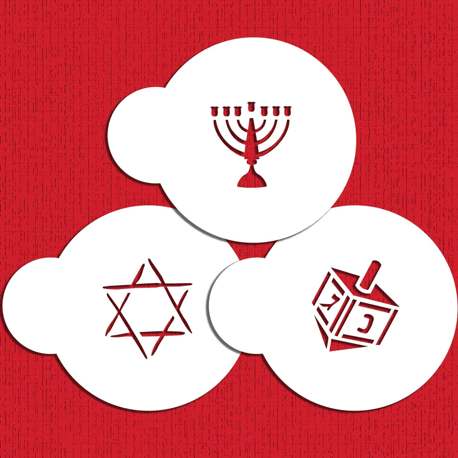Designer Stencils Jewish Symbols Cookie And Cupcake Stencils, Small, (Dreidel, Star Of David, Menorah), Beige/Semi-Transparent