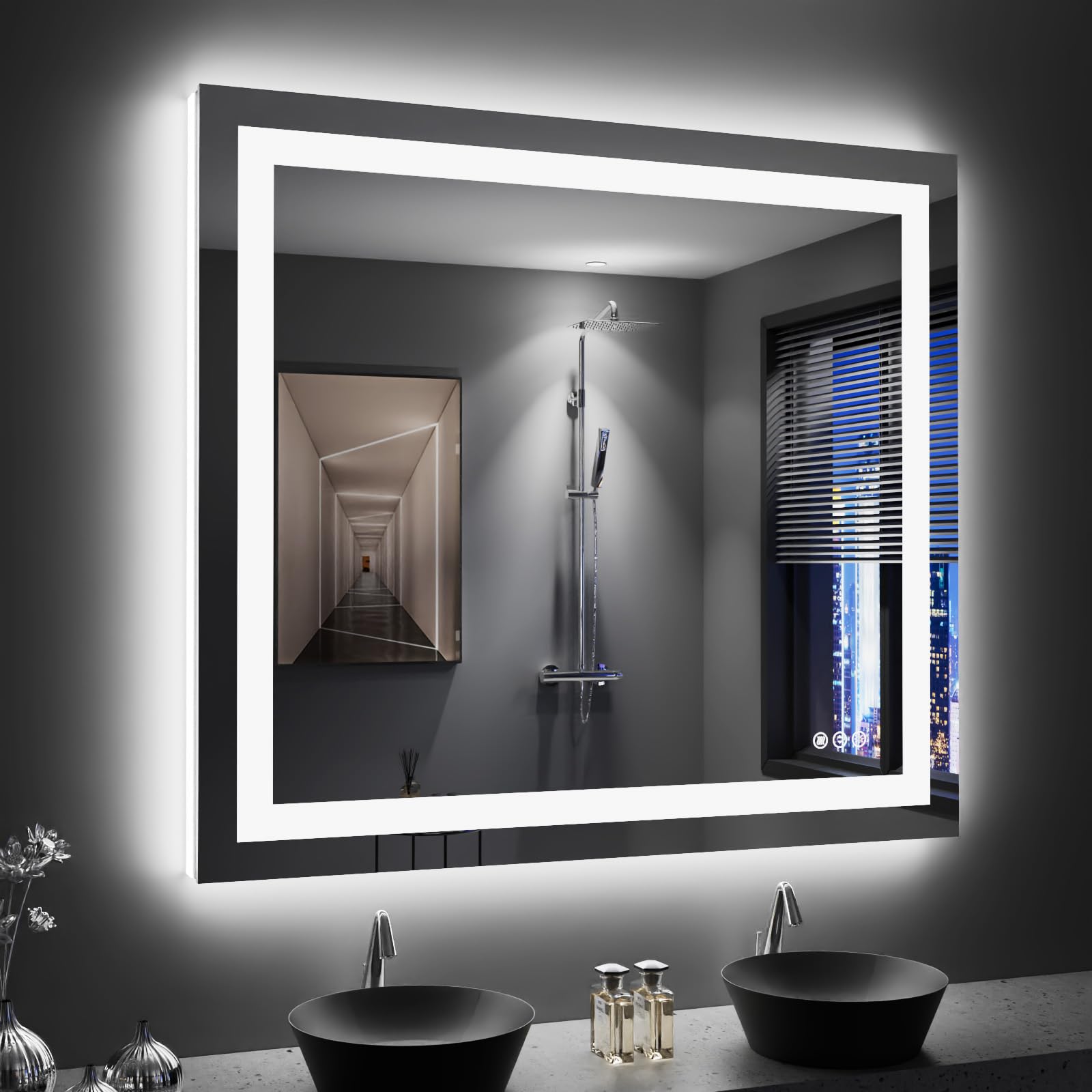 Loaao 40''X36'' Led Bathroom Mirror With Lights, Anti-Fog, Dimmable, Backlit + Front Lit, Lighted Bathroom Vanity Mirror For Wal