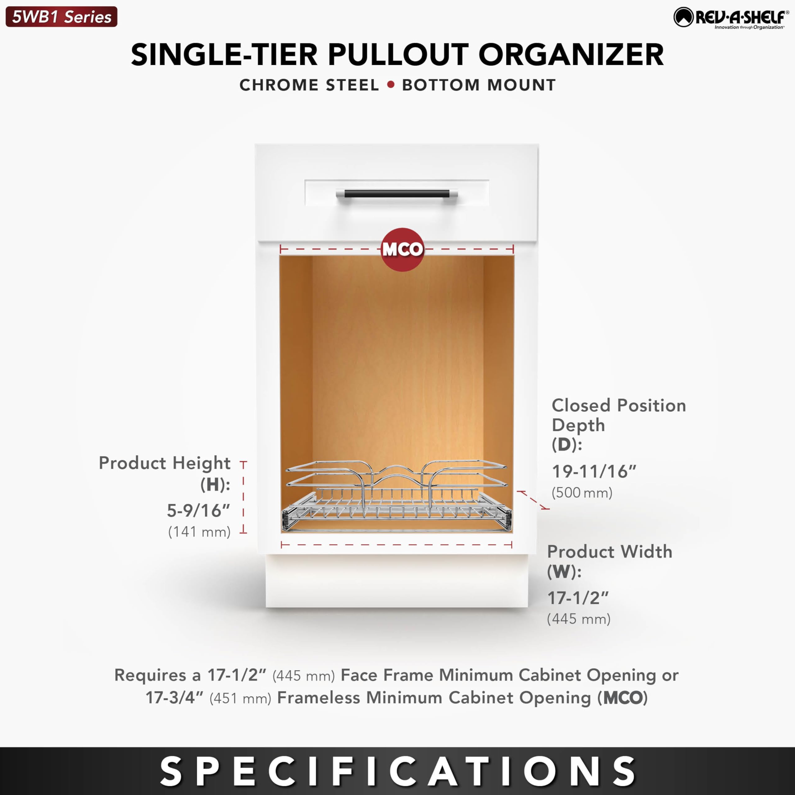 Rev-A-Shelf Kitchen Cabinet Pullout Shelf And Drawer Organizer Slide Out Pantry Storage Basket In Multiple Sizes, 18 X 20 In, 5W