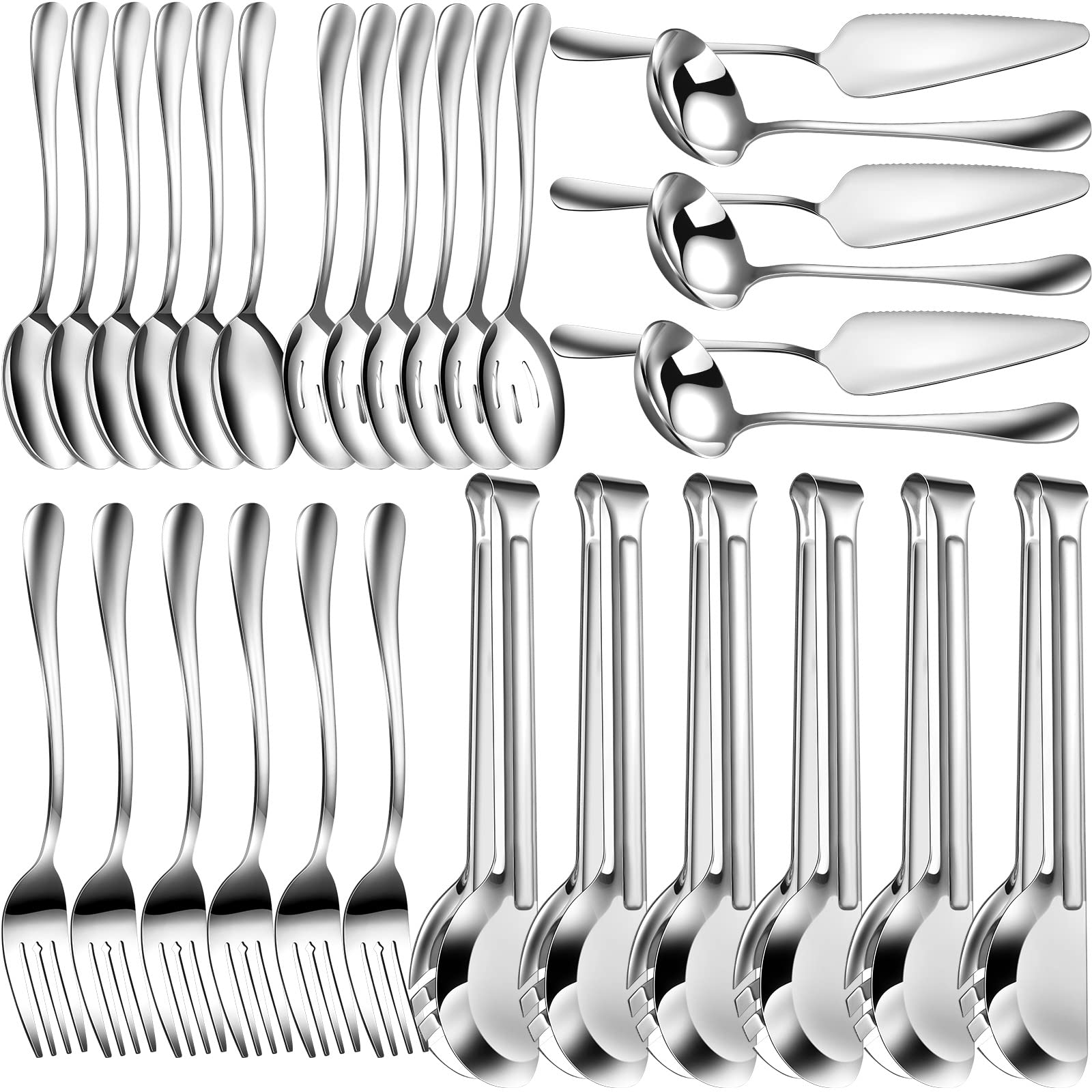 Thenshop 30 Pcs Stainless Steel Serving Utensils Set Serving Flatware Set Include Large Serving Spoons Slotted Spoons Serving Fo