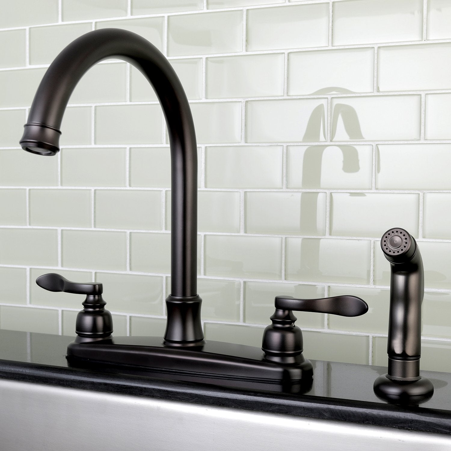 Kingston Brass FB7795NFLSP NuWave French 8-Inch Centerset Kitchen Faucet with Sprayer  Oil Rubbed Bronze