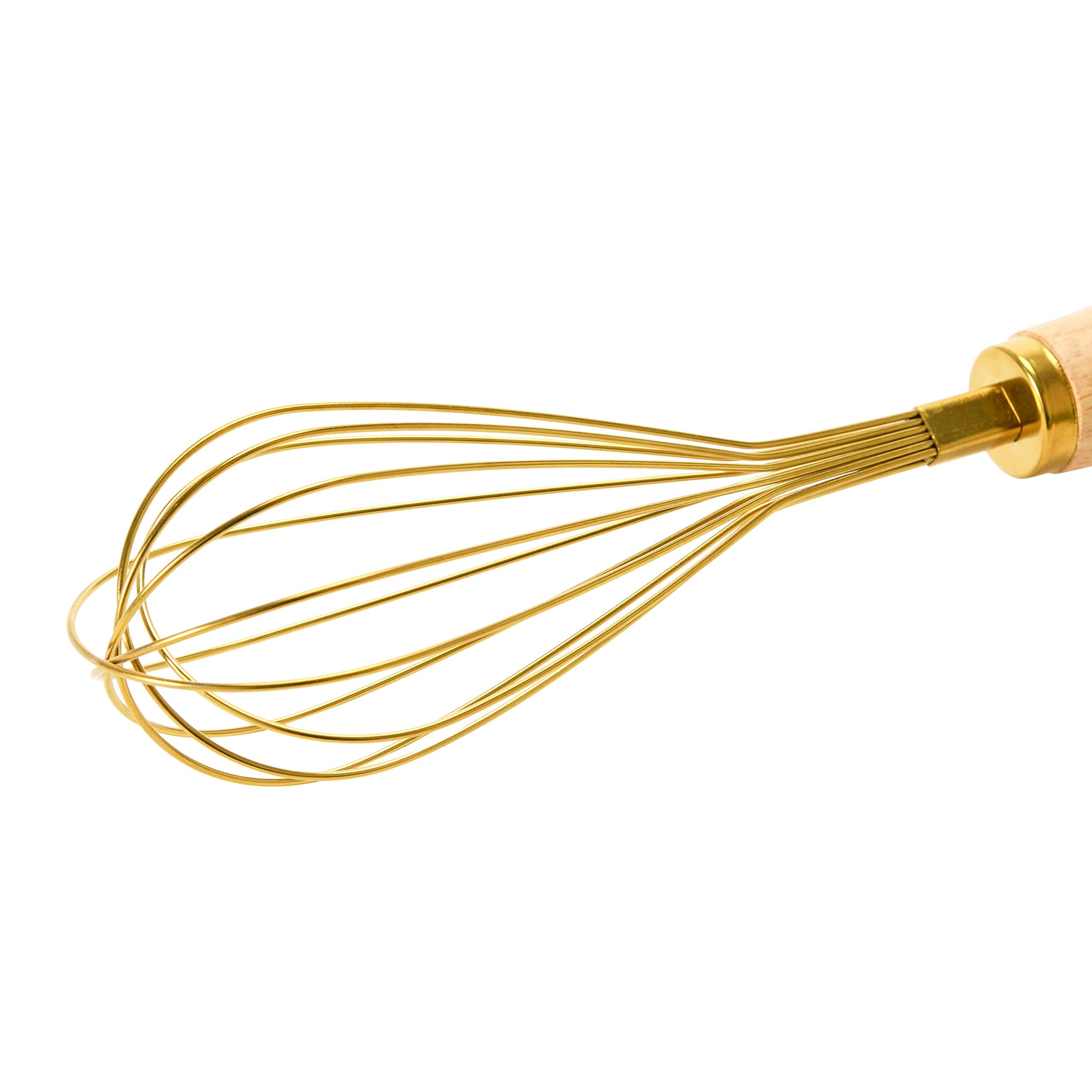 Bloomingville Standing Stainless Steel Wood Handle, Gold Finish Whisk, 10.25''