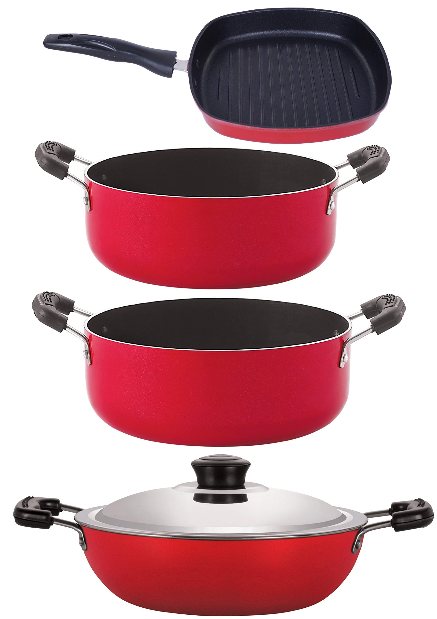 Nirlon Non Stick Cookware Set Of 4Pcs Combo With Bakelight Handle (Dkd(B)_Cs26_Gp22.5_Cs24)