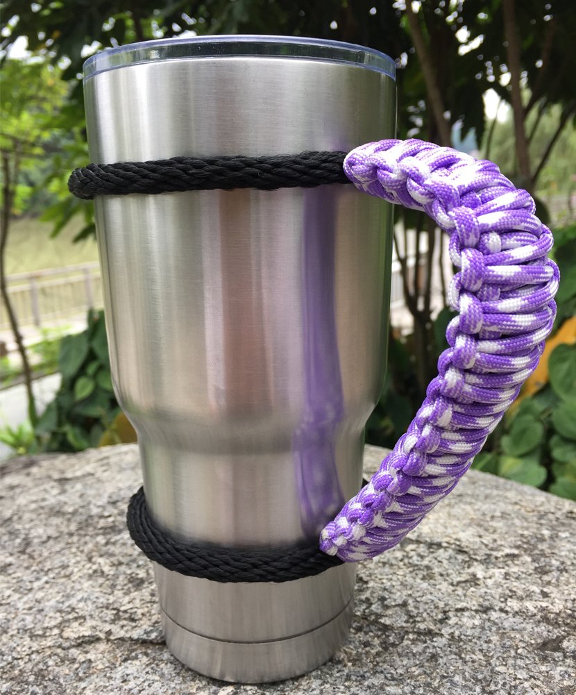 MOCE Handmade Paracord Handle for Yeti/Rtic/Ozark Trail Rambler 30 Oz Tumbler. Purple/White