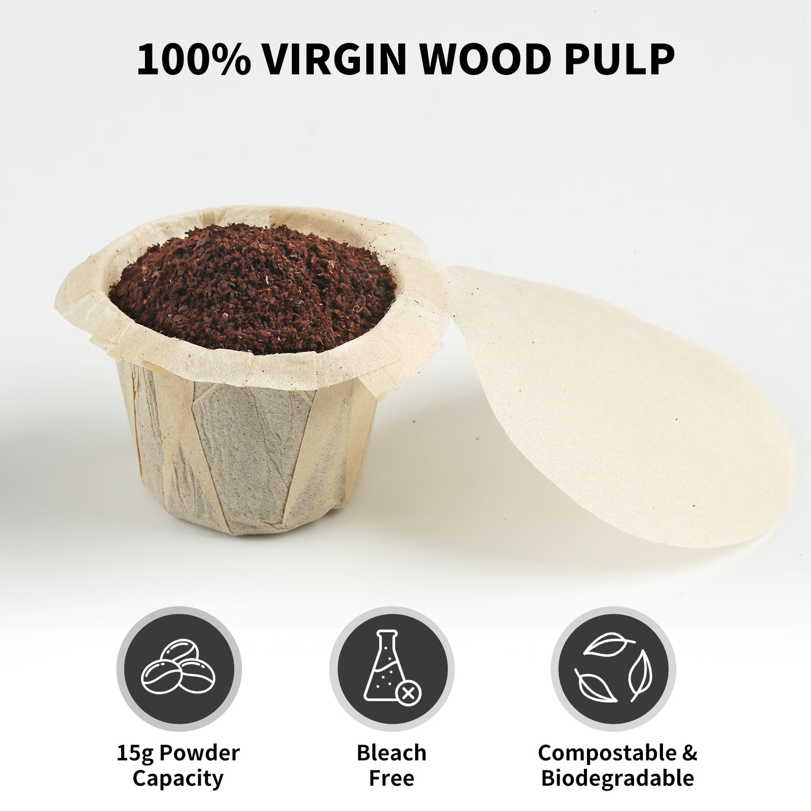 100 Count Fanativita K Cup Filters Disposable With Genius Lid Design, Fit All Reusable K Cups For Keurig (Unbleached)