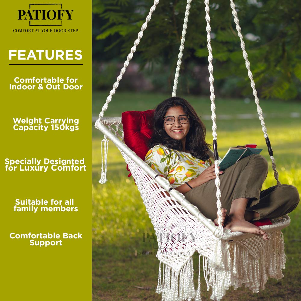 Patiofy Rectangle Shape Swing/Swing For Balcony/Swing Chair For Adults For Home/Hammock Swing For Adults/Jhoola Jhula W/ Red Squ