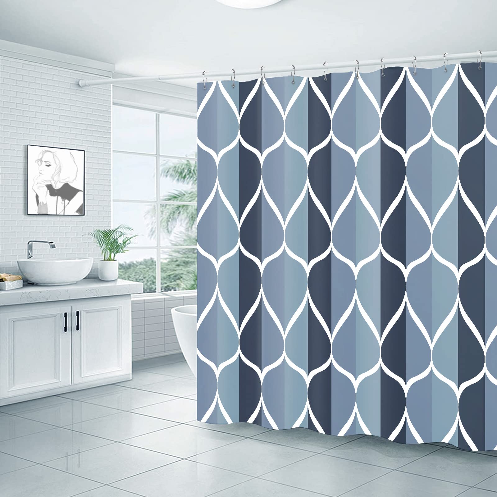 Gelbchu Aegean Blue Bath Shower Curtain W 72 X H 60,Waterproof Design And Polyester, Quick-Drying, Weighted Hem, Extra Short Lon