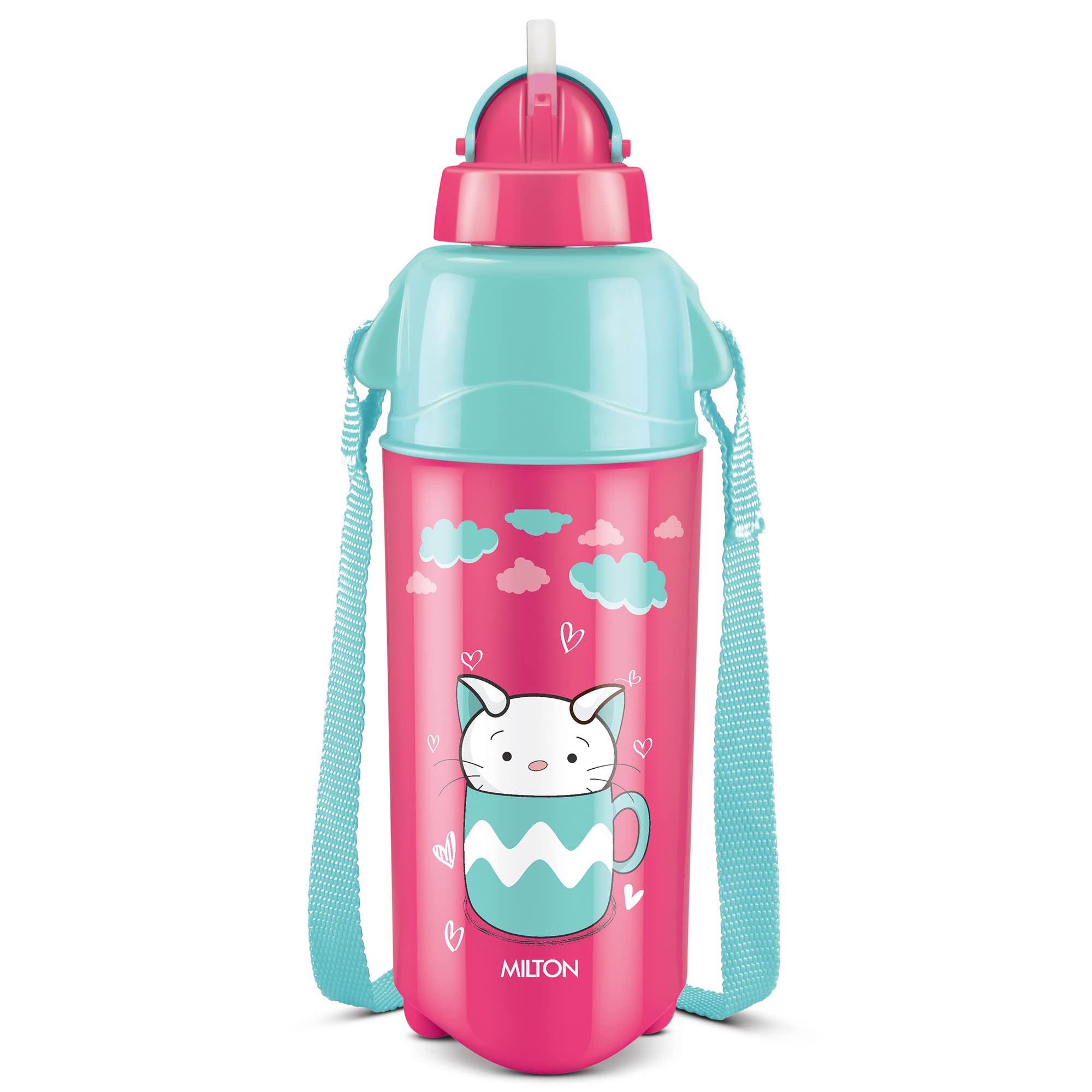 Milton Kool Trendy 500 Plastic Insulated Water Bottle With Straw For Kids, 490 Ml, Cherry Pink School, Picnic, Sipper, Leak Proo