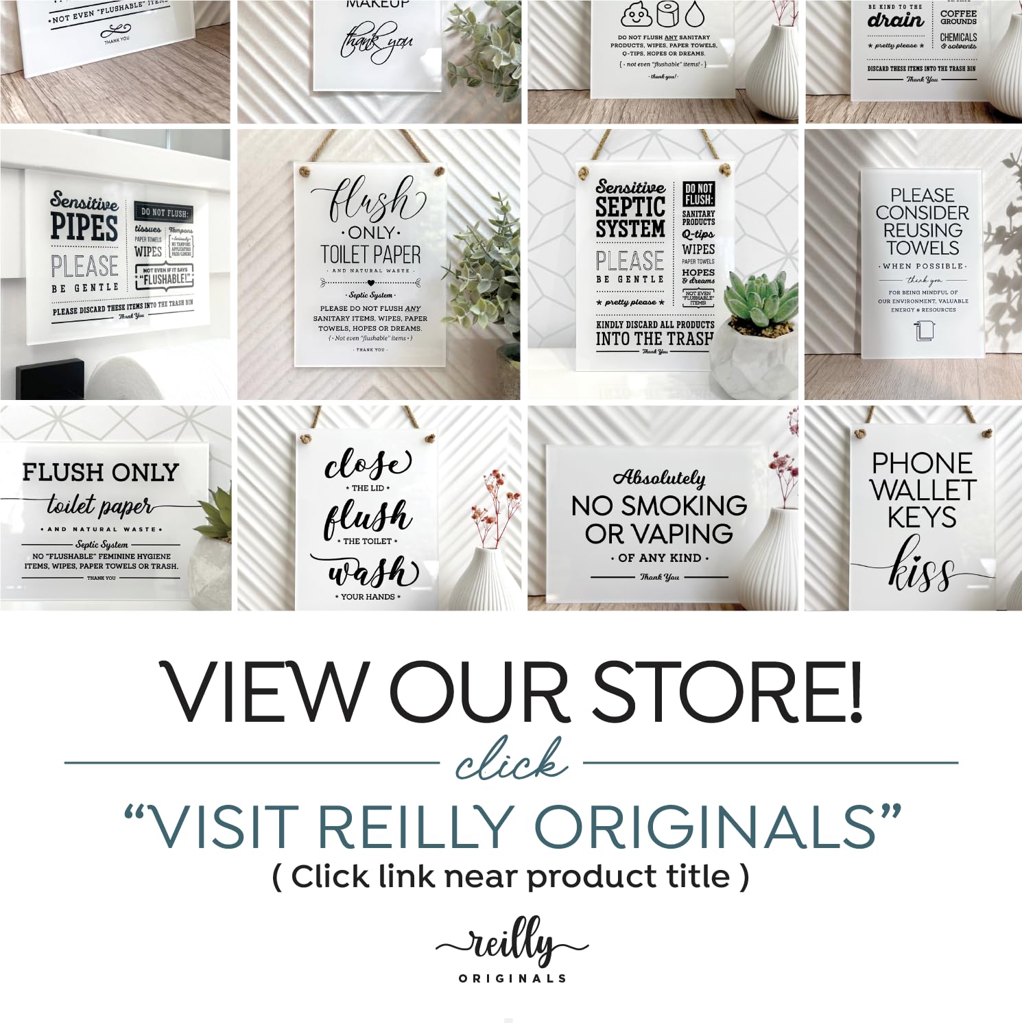 Reilly Originals 3.5X5 Inch Small & Elegant Designer Acrylic Bathroom Sign ~ Includes Adhesive ~ Washable, Premium Glossy Finish