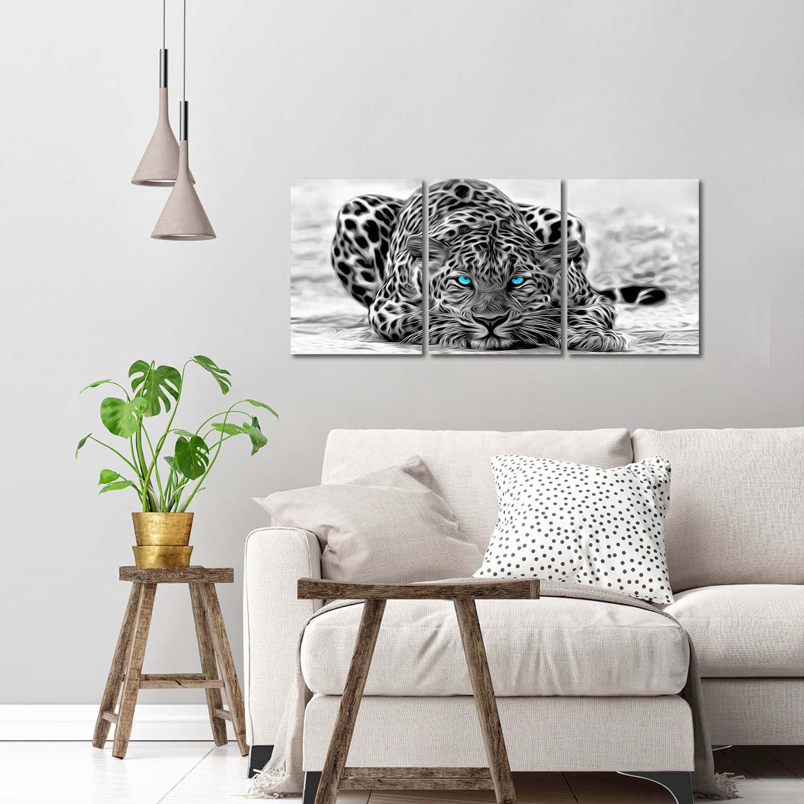 Welmeco Black And White Leopard Decor Pictures Animal Canvas Wall Art Prints, Ready To Hang For Home Decor,12Inx16Inx3Pieces