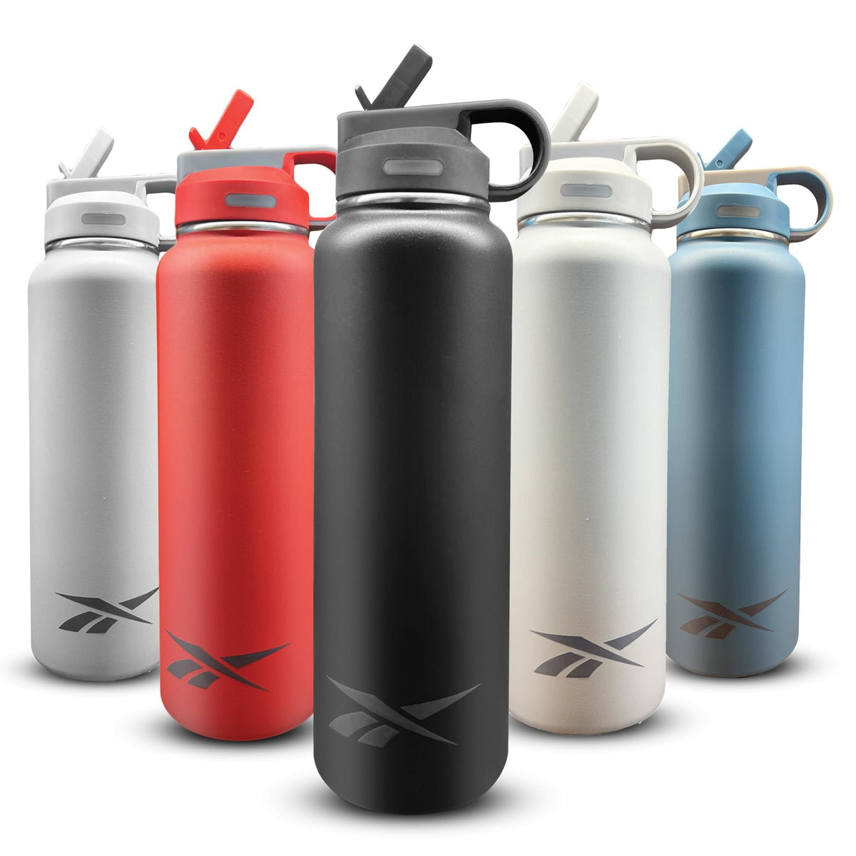 Reebok Stainless Steel Water Bottle With Straw & Athletic Design - Insulated Water Bottles 32 Oz - Double Wall Vacuum Insulated