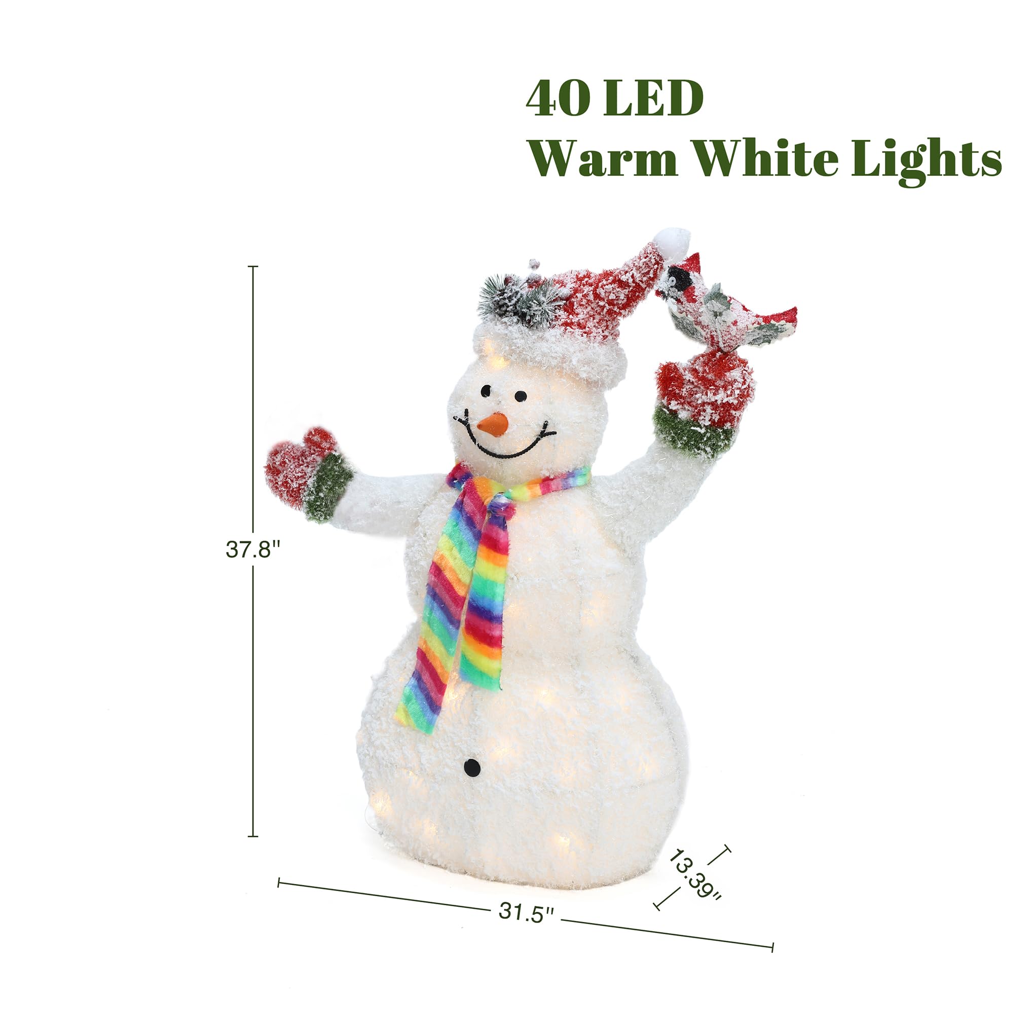 LuxenHome 3FT Lighted Snowman Outdoor Christmas Decorations, Battery Operated Frosted Snowman Christmas Decor with 40 LED Light,