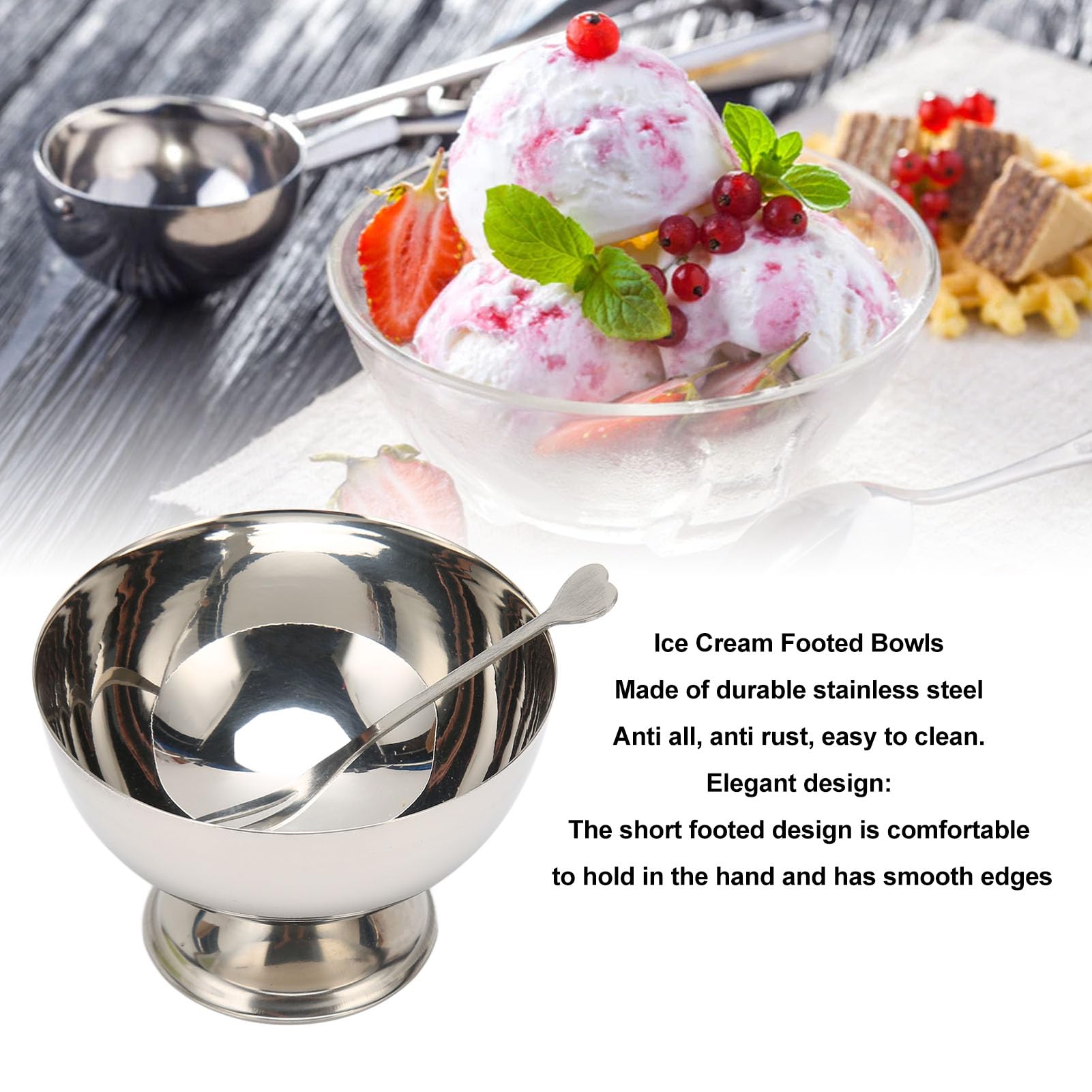 Pssopp 4Pcs Stainless Steel Ice Cream Cups Set Footed Dessert Cup Ice Cream Serving Dishes Footed Fruit Salad Pudding Dessert Cu