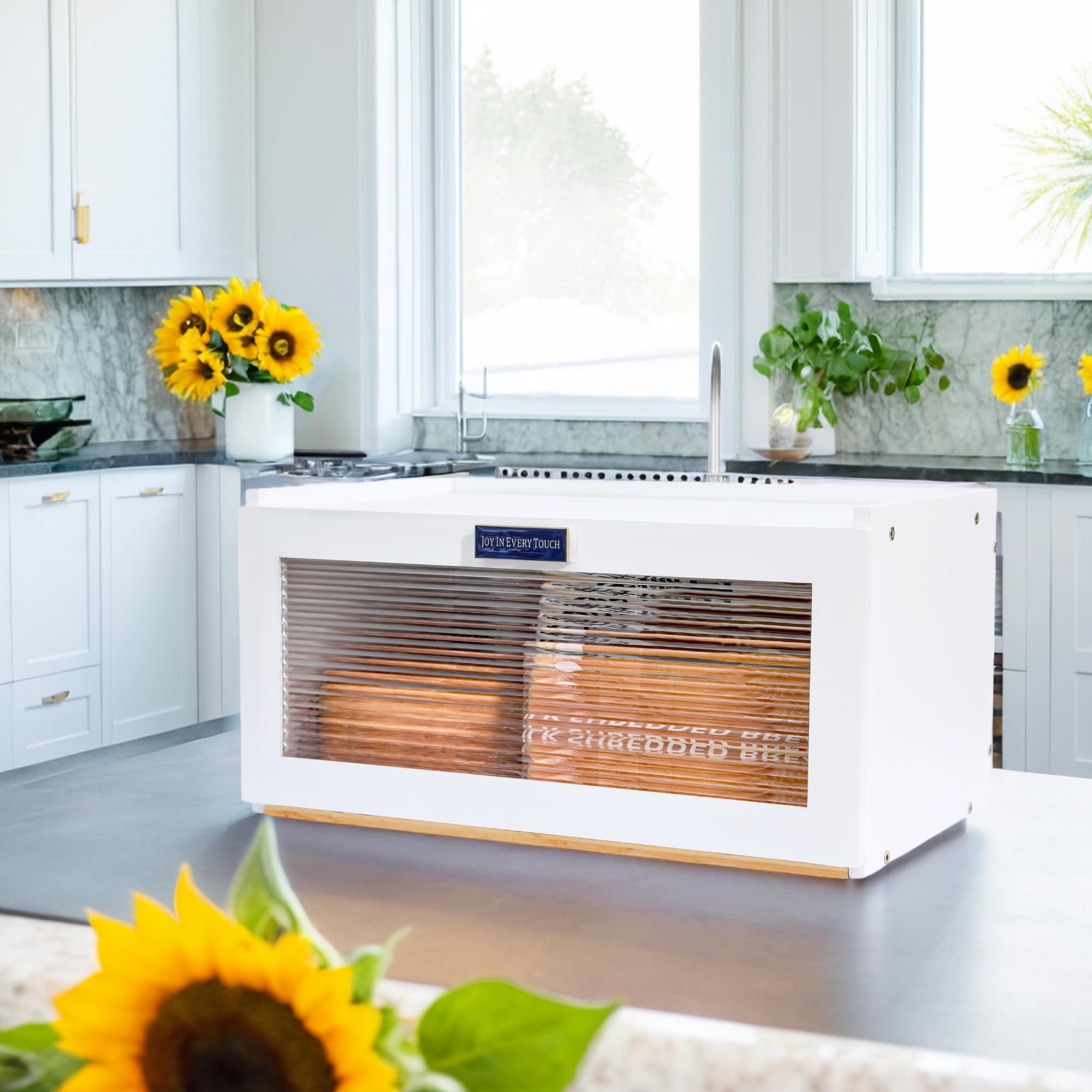 ETMI White Bamboo Bread Box for Kitchen Countertop - Mothers Day Gifts for Mom,Kitchen Essentials Bread Storage for Homemade Bre