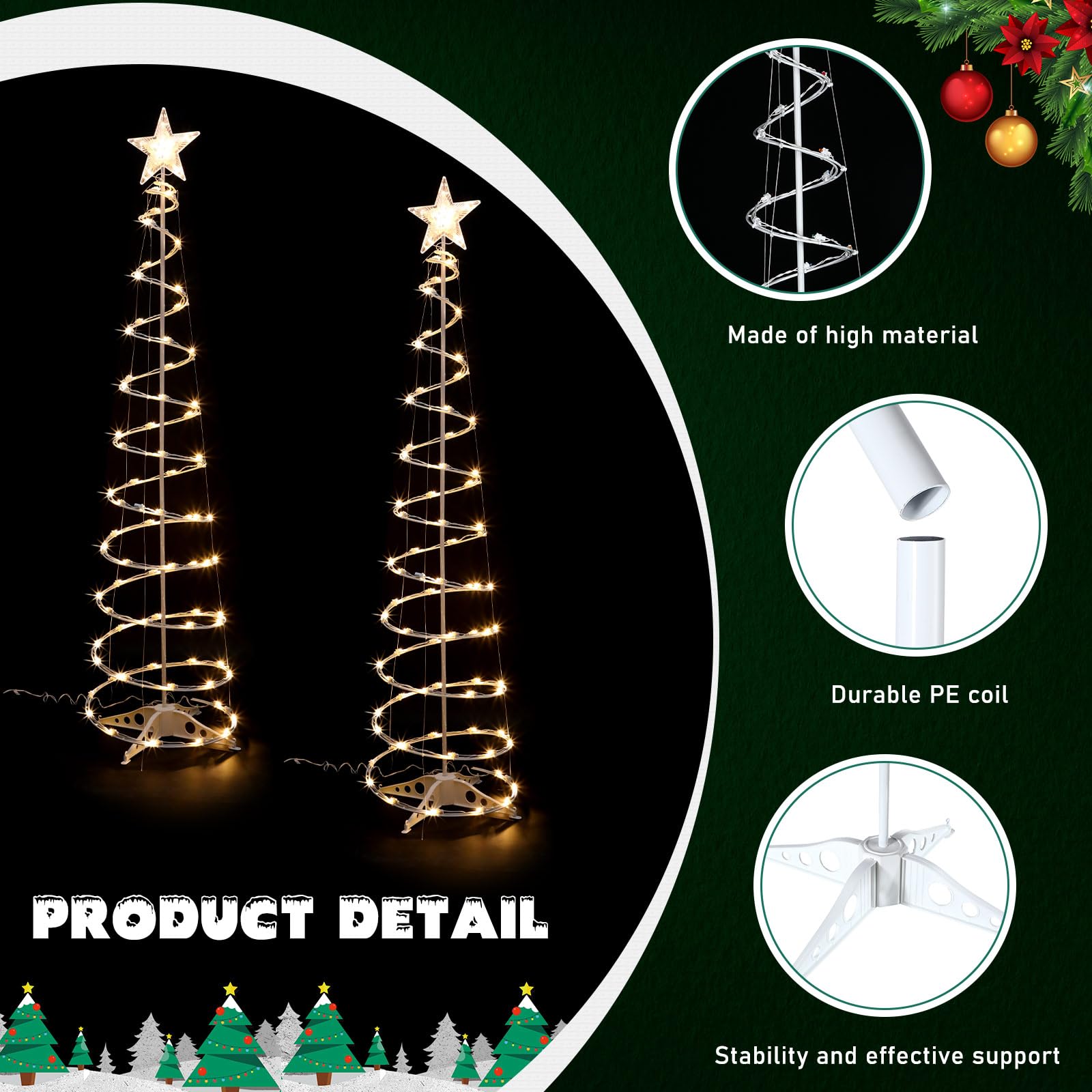 Macarrie 2 Pack 6 Ft Spiral Christmas Trees Outdoor Light Up Christmas Tree 125 LEDs Plug in Cone Tree Decoration with Star Topp