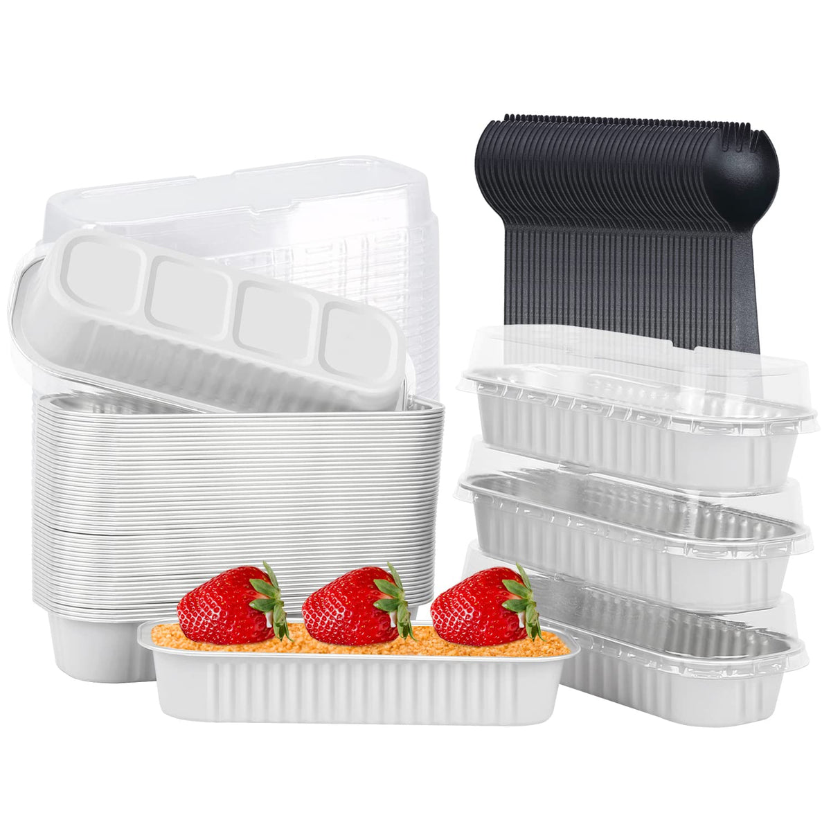 Lnyzqus Mini Loaf Baking Pans With Lids 50 Pack, 6.8Oz Rectangle Aluminum Foil Mini Cake Baking Pans Tins Containers,Disposable