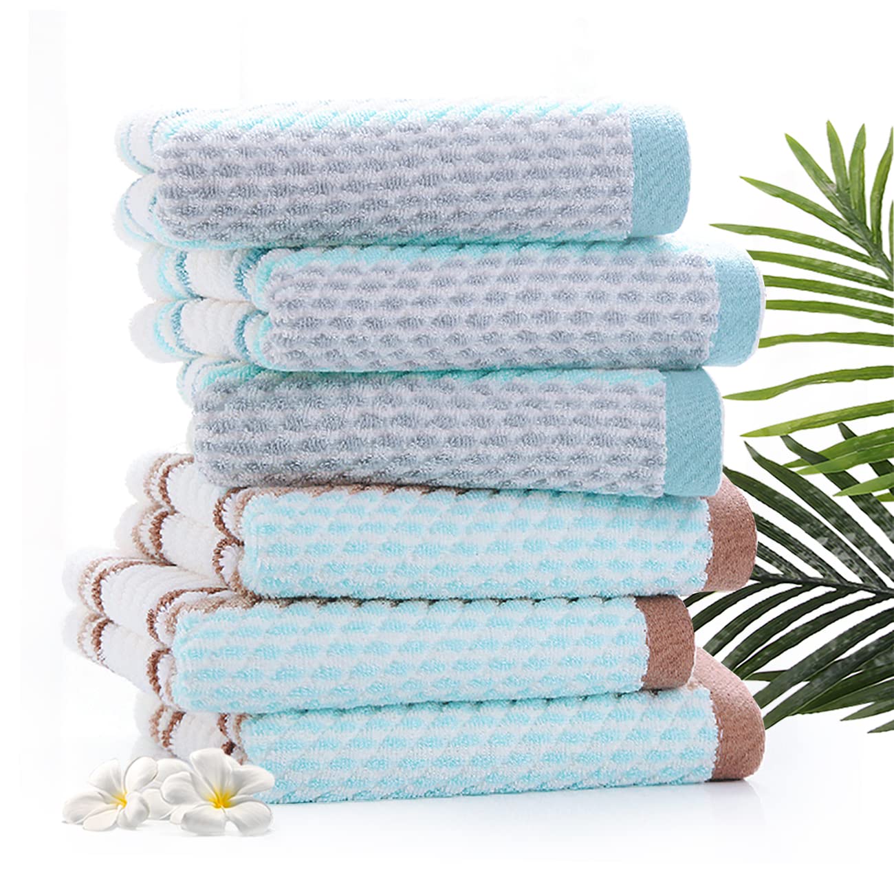 Pidada Hand Towels Set Of 2 Striped Pattern 100% Cotton Soft Absorbent Decorative Towel For Bathroom 16 X 26 Inch (Brown)