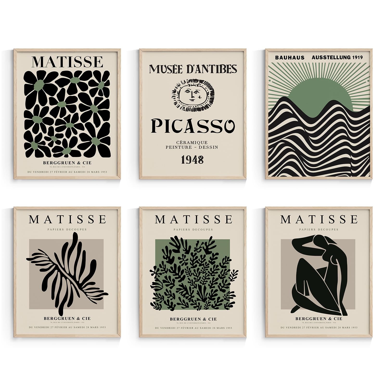 Habseligkeit Green Matisse Posters For Room,Minimalist Abstract Line Wall Poster, Retro Room Decor Aesthetic Vintage Prints For