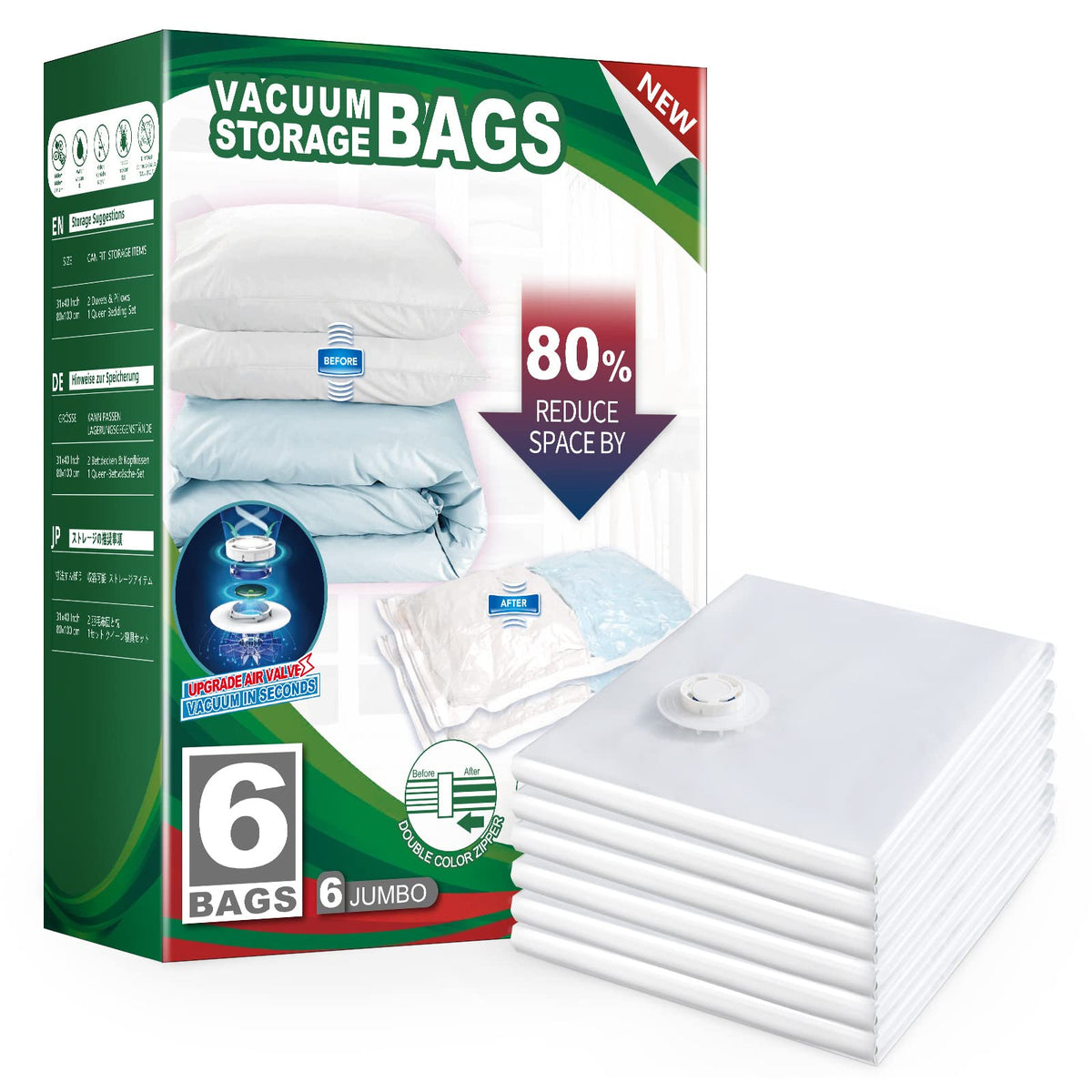 Taili 6 Pack Vacuum Storage Bags For Comforter And Blankets, Jumbo Vacuum Seal Bags For Bedding 40X31 Inch, Space Saver Bags For