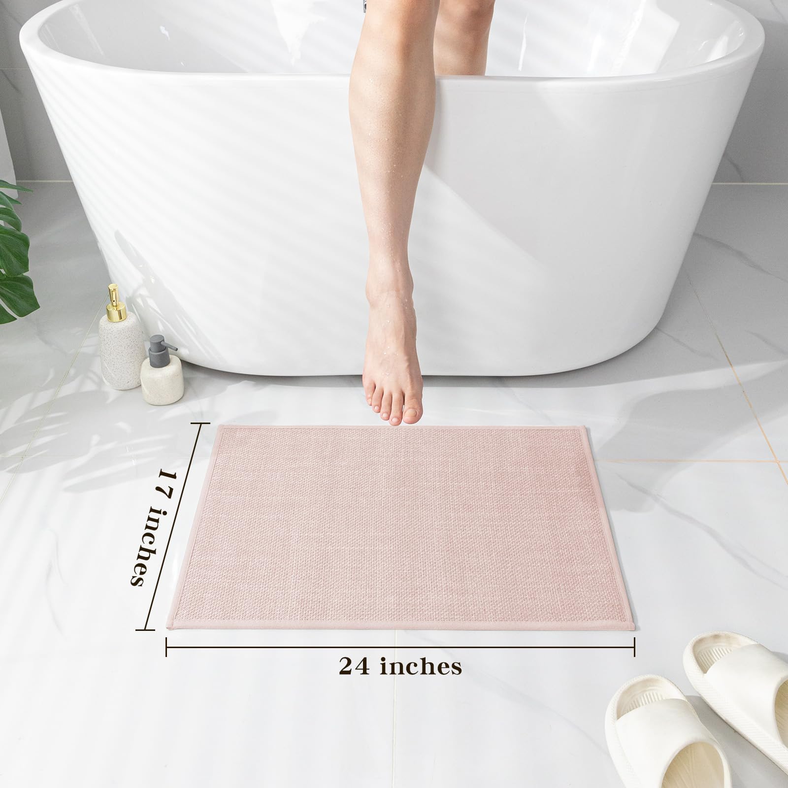 Chakme Bathroom Rugs Mat 24X17, Ultra Thin Non Slip Bath Mat Small Quick Dry Absorbent Bath Mat For Bathroom Floor, (Pink, 24''X