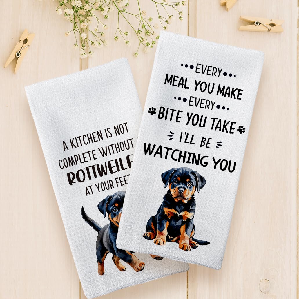 Tzhim Rottweiler Gifts Kitchen Towels Set Of 2, Rottweiler Gifts For Women, Rottweiler Decor Hand Towels, Rottweiler Dog Dishclo