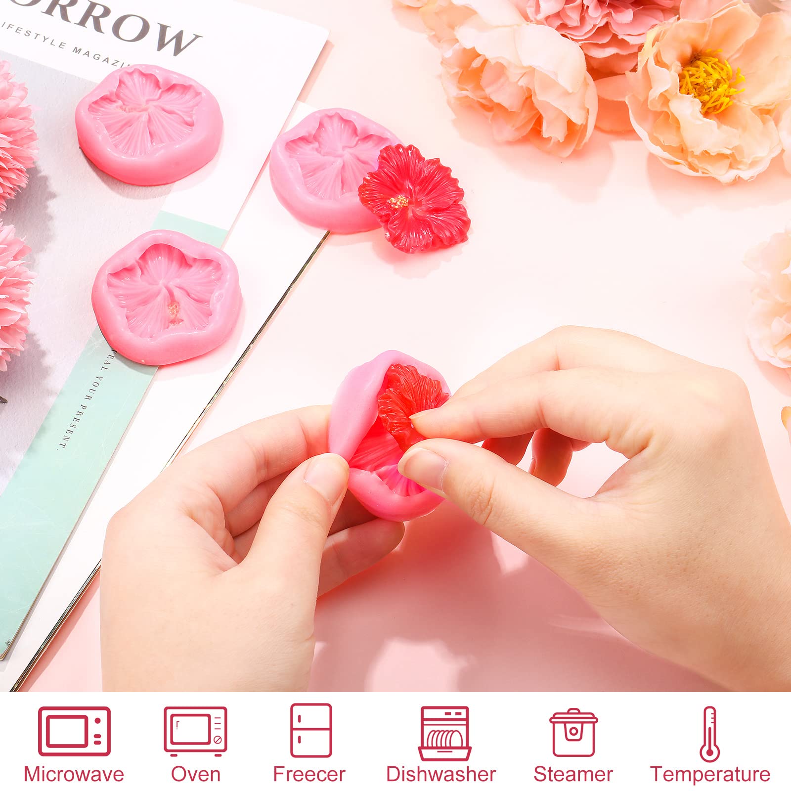 4 Pieces Flower Silicone Molds Flower Candy Molds Silicone Chocolate Gummy Molds For Cake Decorating Hibiscus Flower Cake Molds